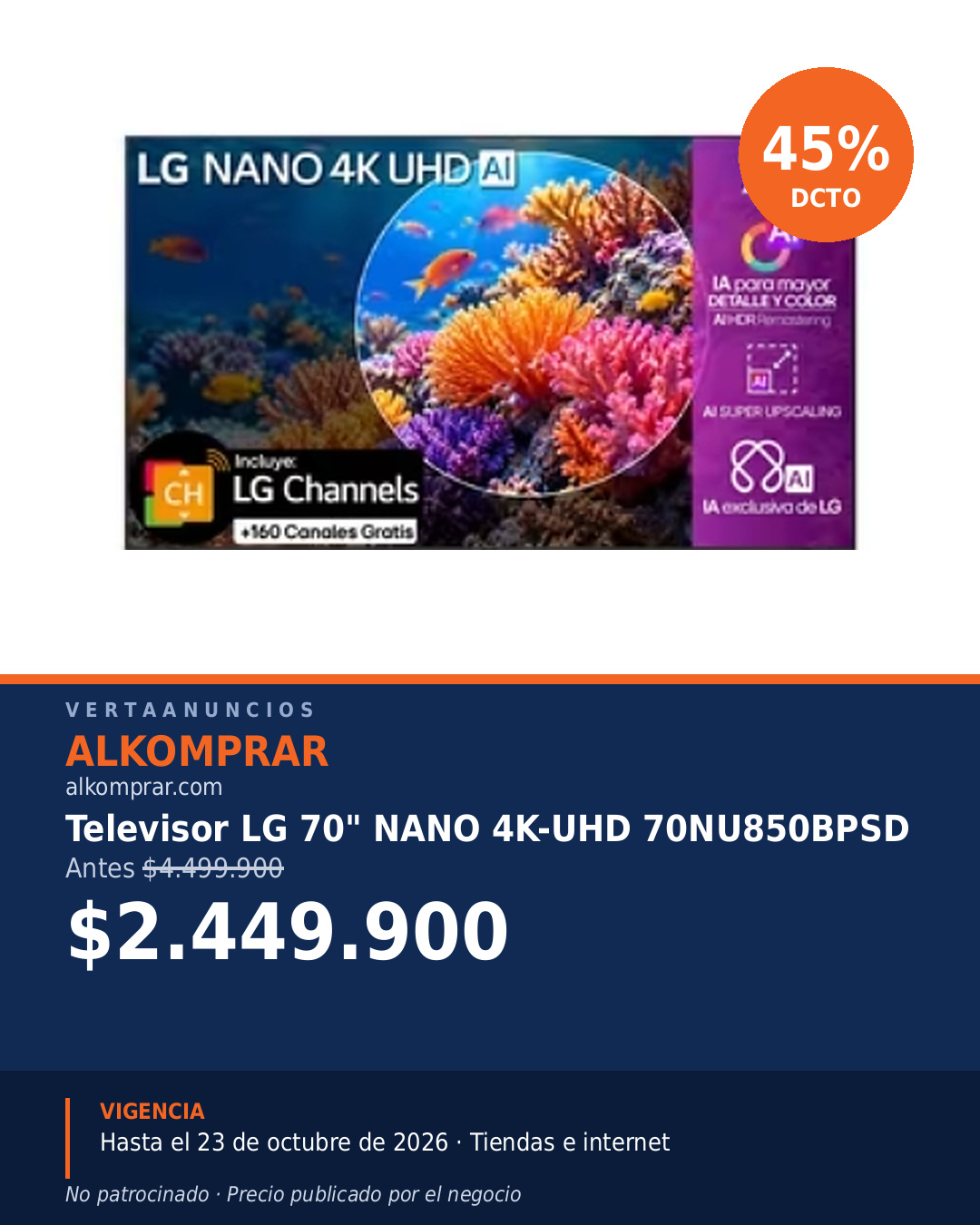 Televisor LG 70" NANO 4K-UHD 70NU850BPSD — Alkomprar