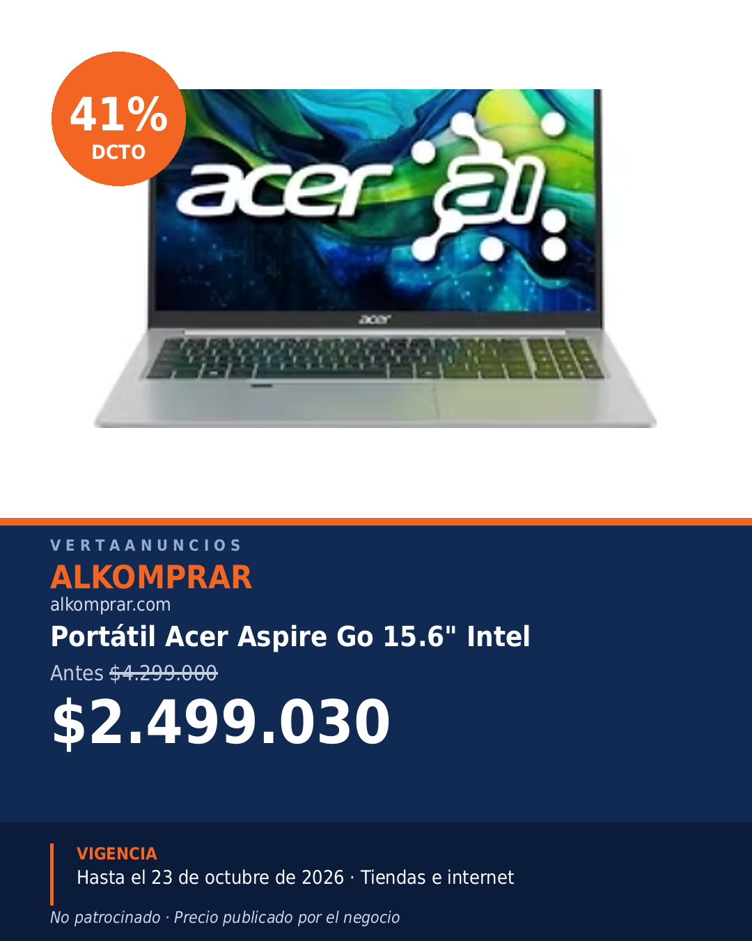 Portátil Acer Aspire Go 15.6" Intel — Alkomprar