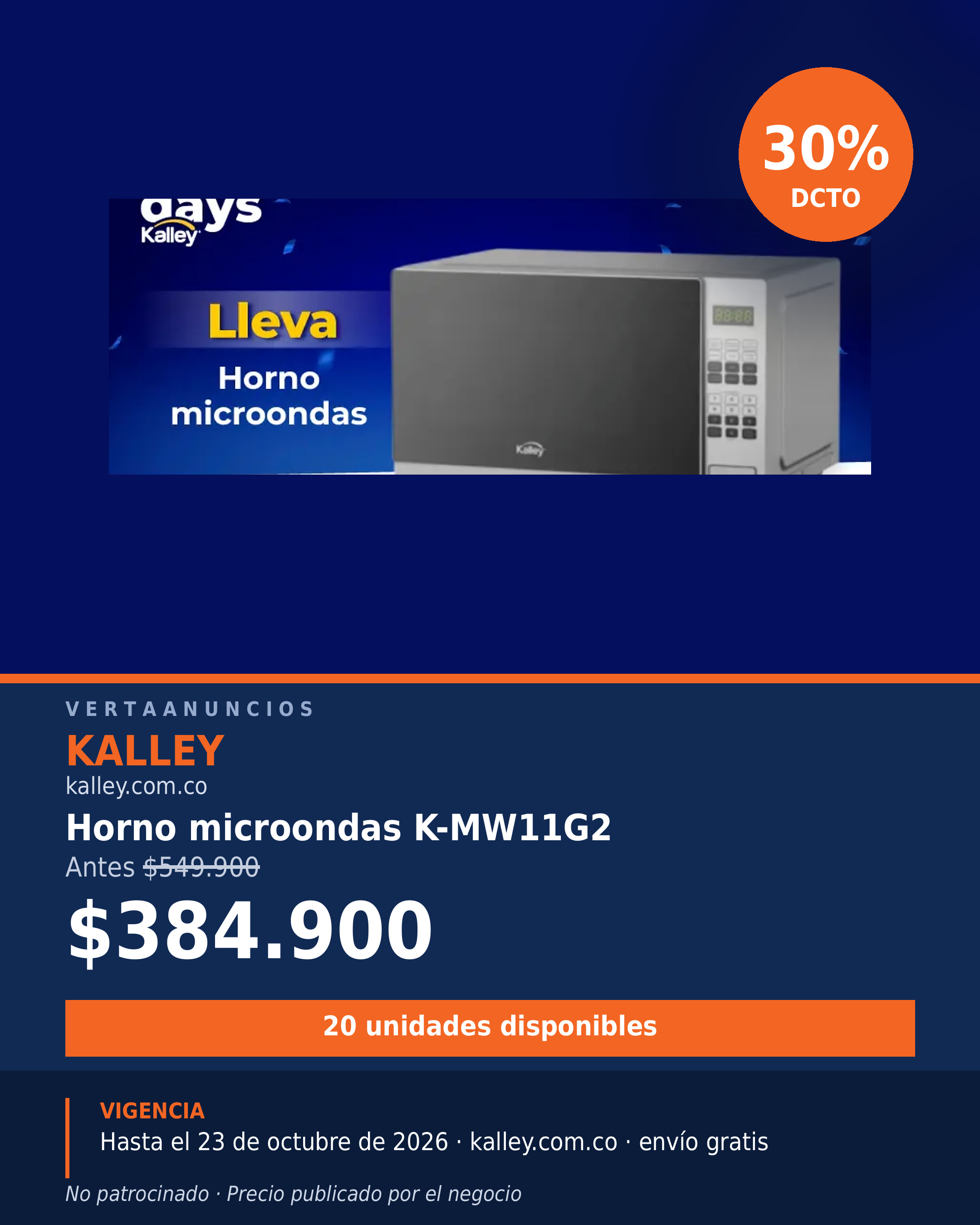 Horno microondas K-MW11G2 — Kalley