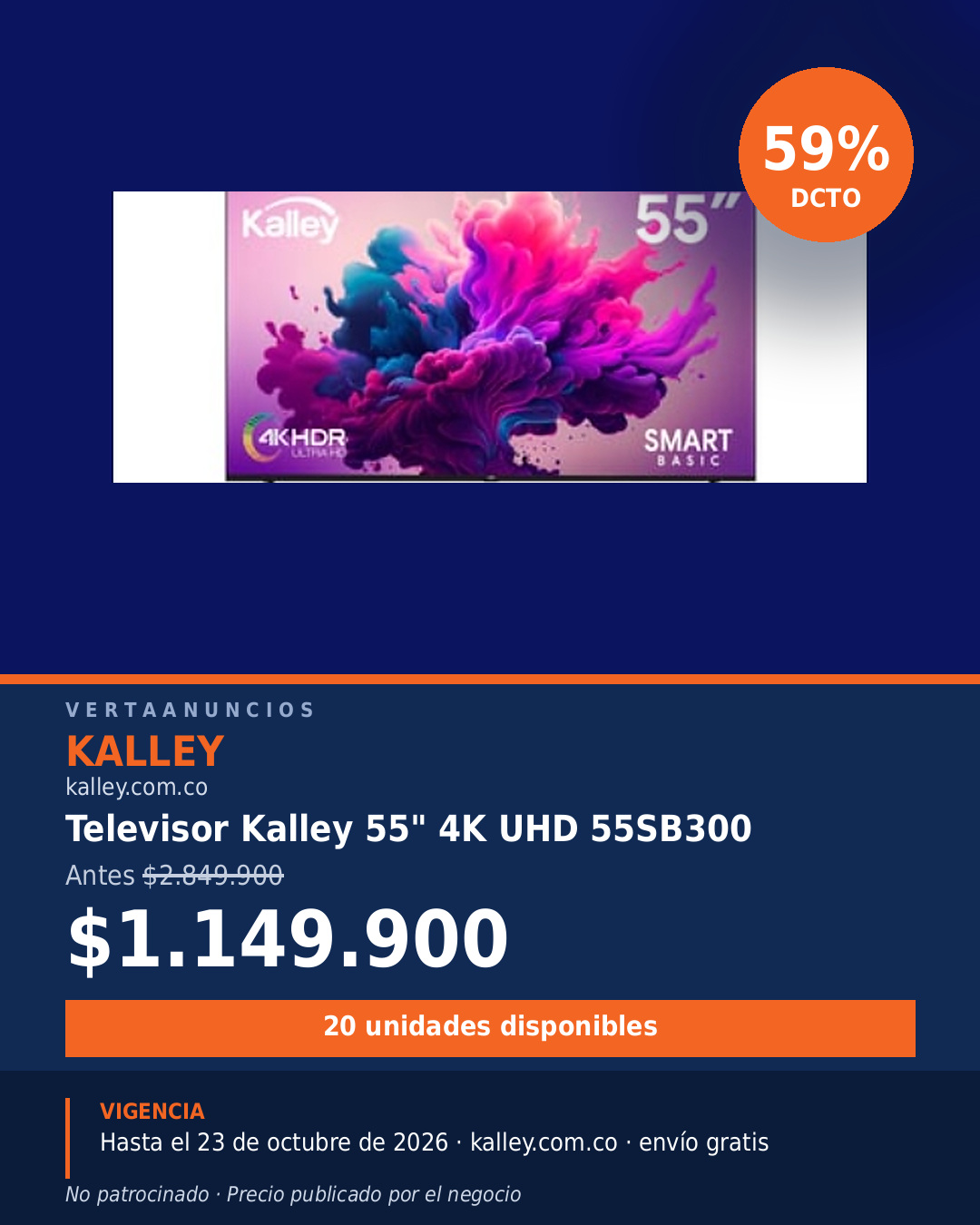 Televisor Kalley 55" 4K UHD 55SB300 — Kalley