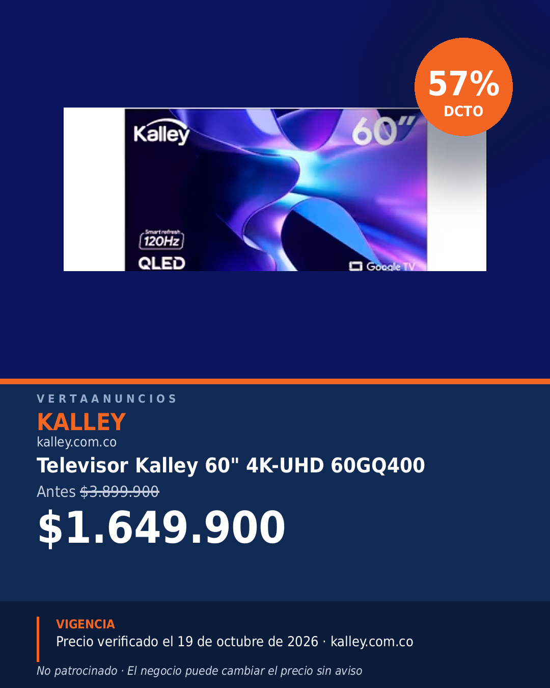 Televisor Kalley 60" 4K-UHD 60GQ400 — Kalley