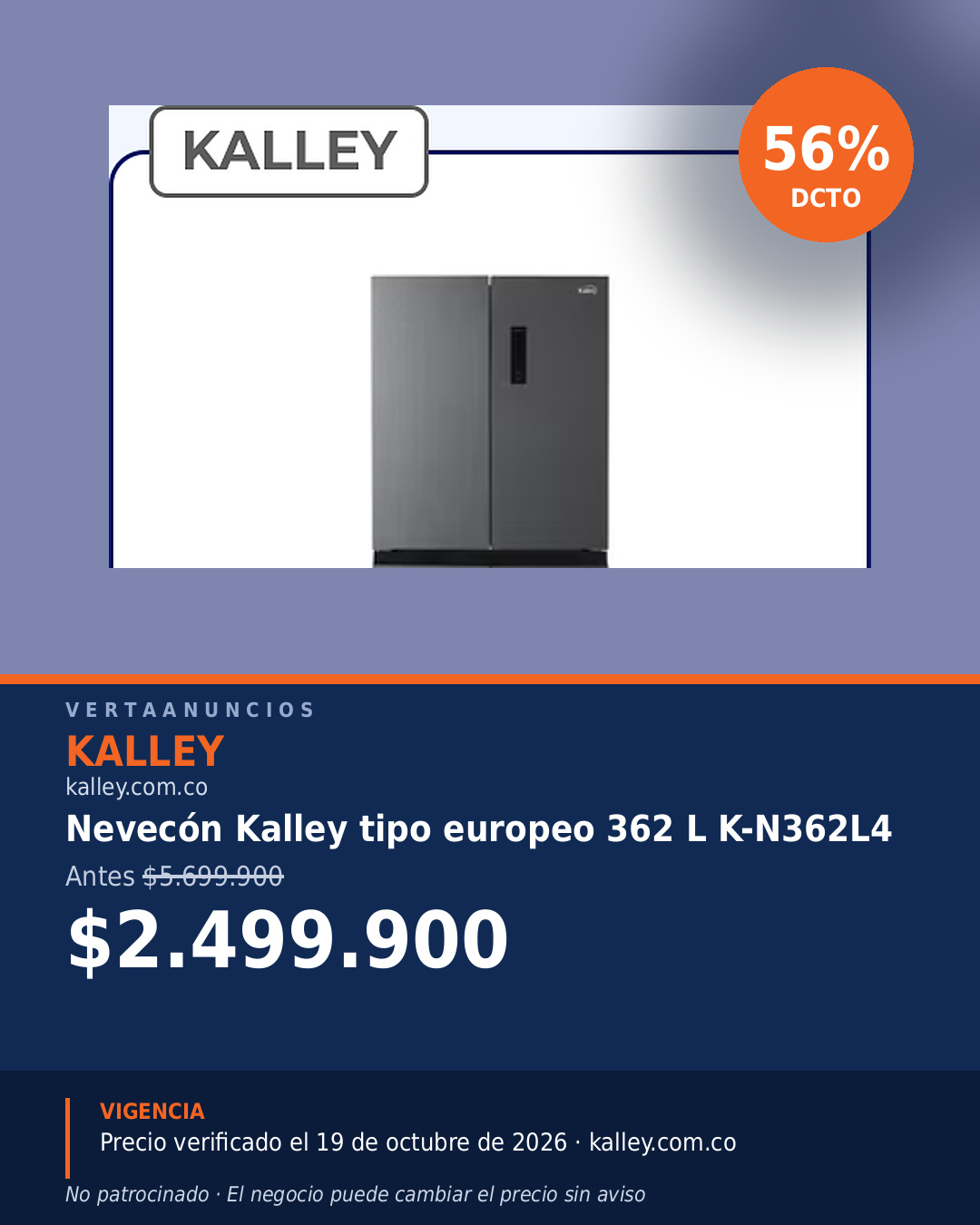 Nevecón Kalley tipo europeo 362 L K-N362L4 — Kalley