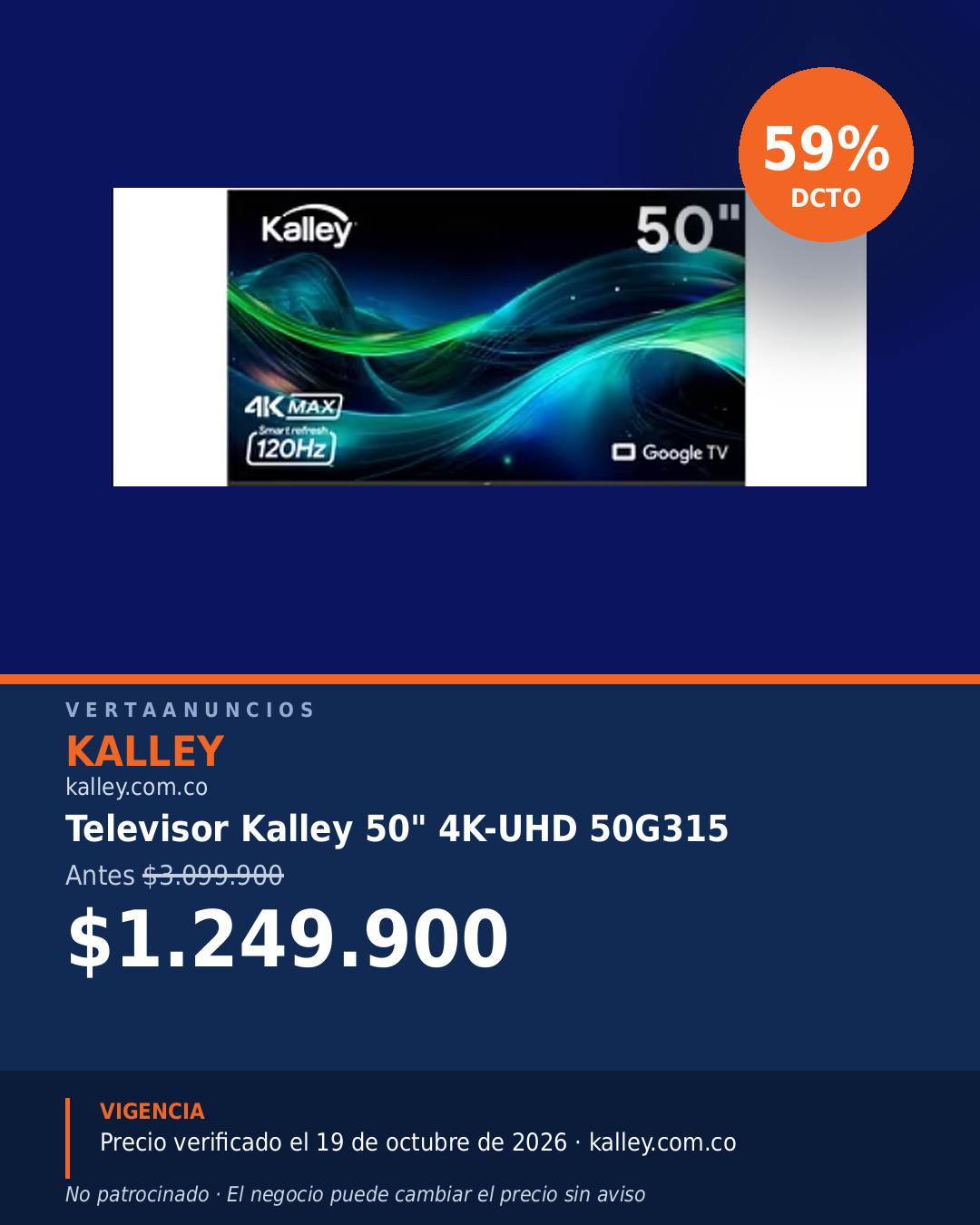 Televisor Kalley 50" 4K-UHD 50G315 — Kalley