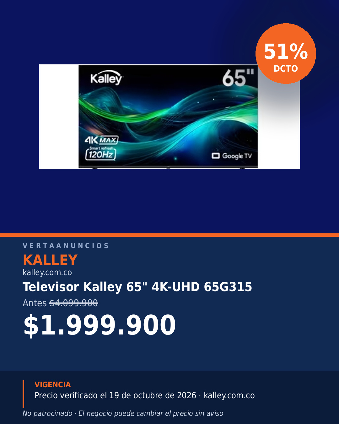 Televisor Kalley 65" 4K-UHD 65G315 — Kalley