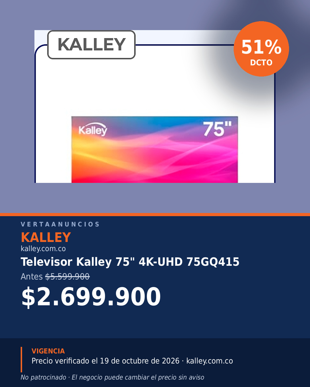 Televisor Kalley 75" 4K-UHD 75GQ415 — Kalley