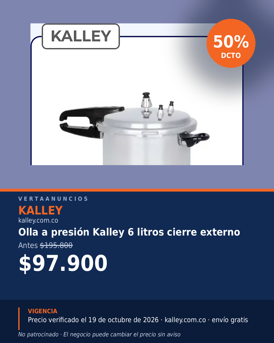 Olla a presión Kalley 6 litros cierre externo — Kalley