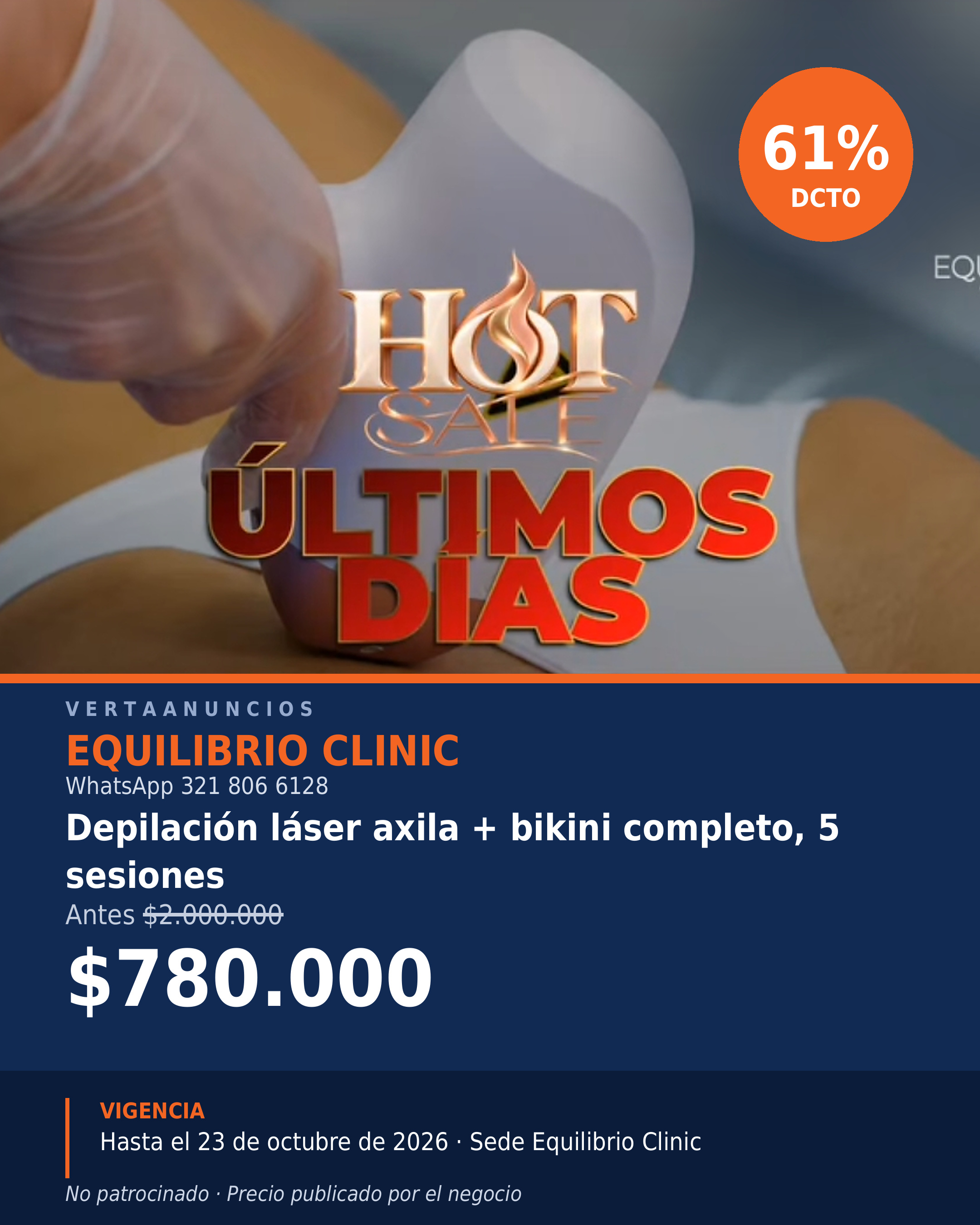 Depilación láser axila + bikini completo, 5 sesiones — Equilibrio Clinic