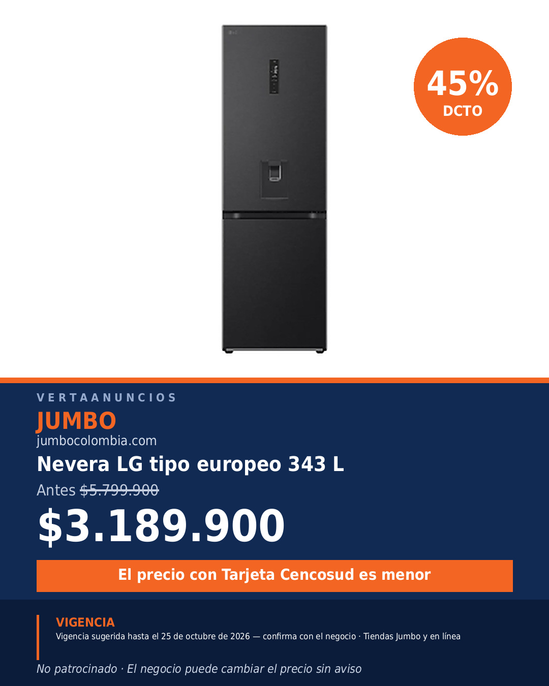 Nevera LG tipo europeo 343 L — Jumbo