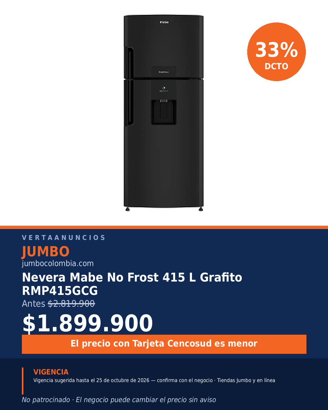 Nevera Mabe No Frost 415 L Grafito RMP415GCG — Jumbo