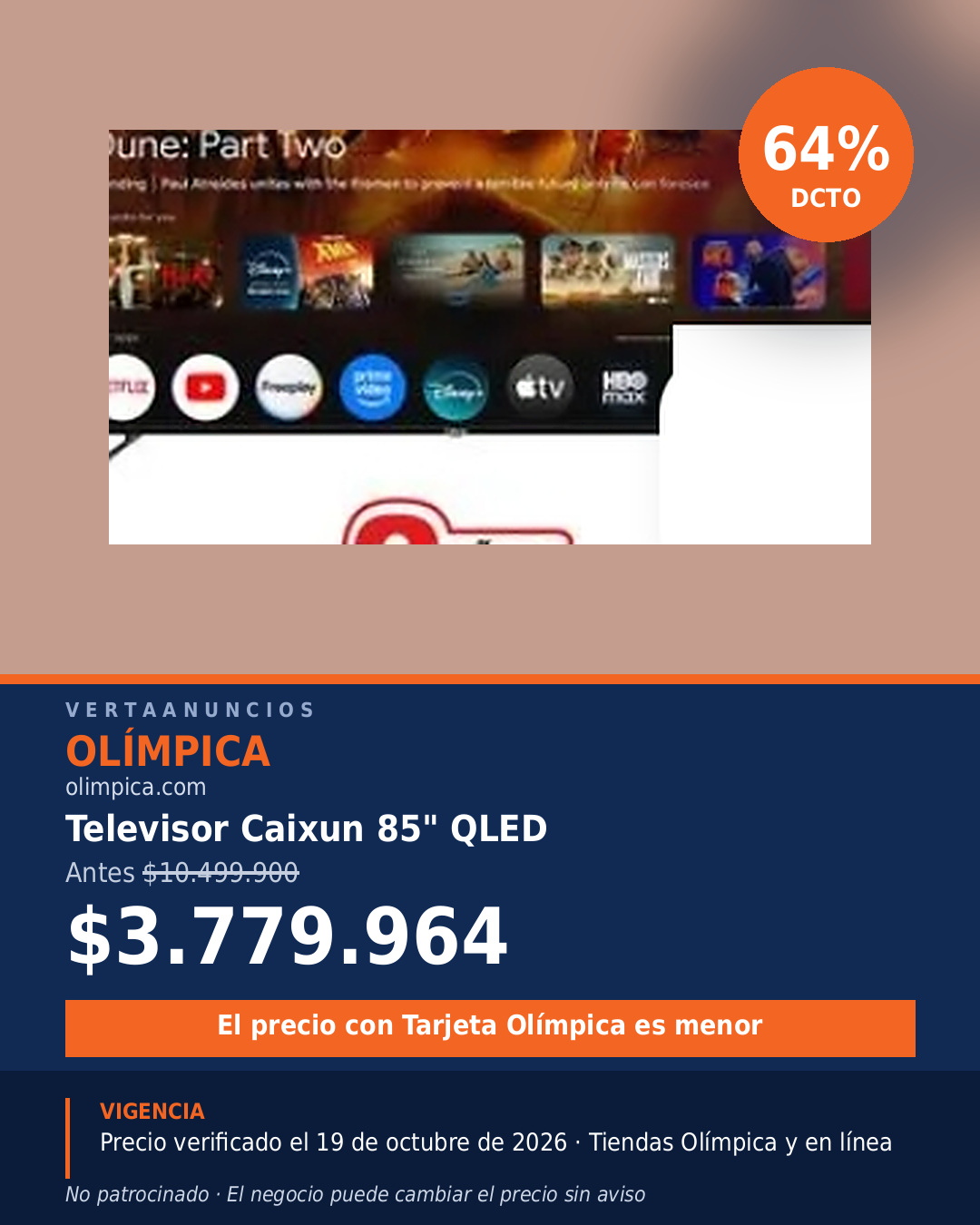 Televisor Caixun 85" QLED — Olímpica