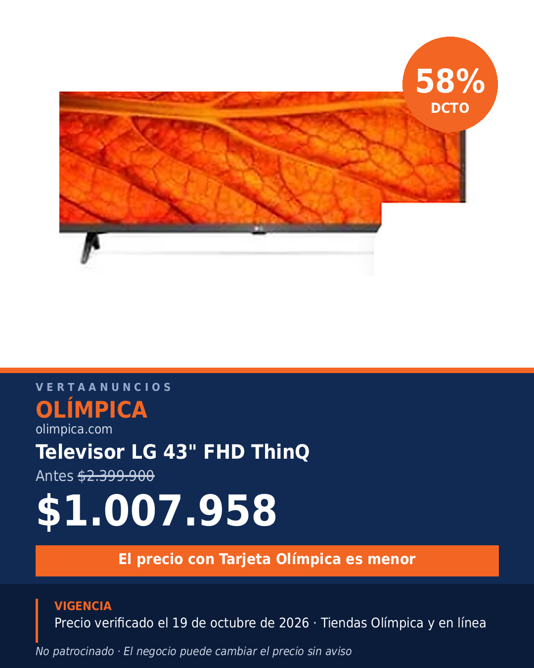 Televisor LG 43" FHD ThinQ — Olímpica