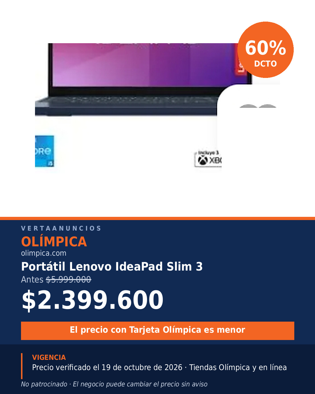 Portátil Lenovo IdeaPad Slim 3 — Olímpica