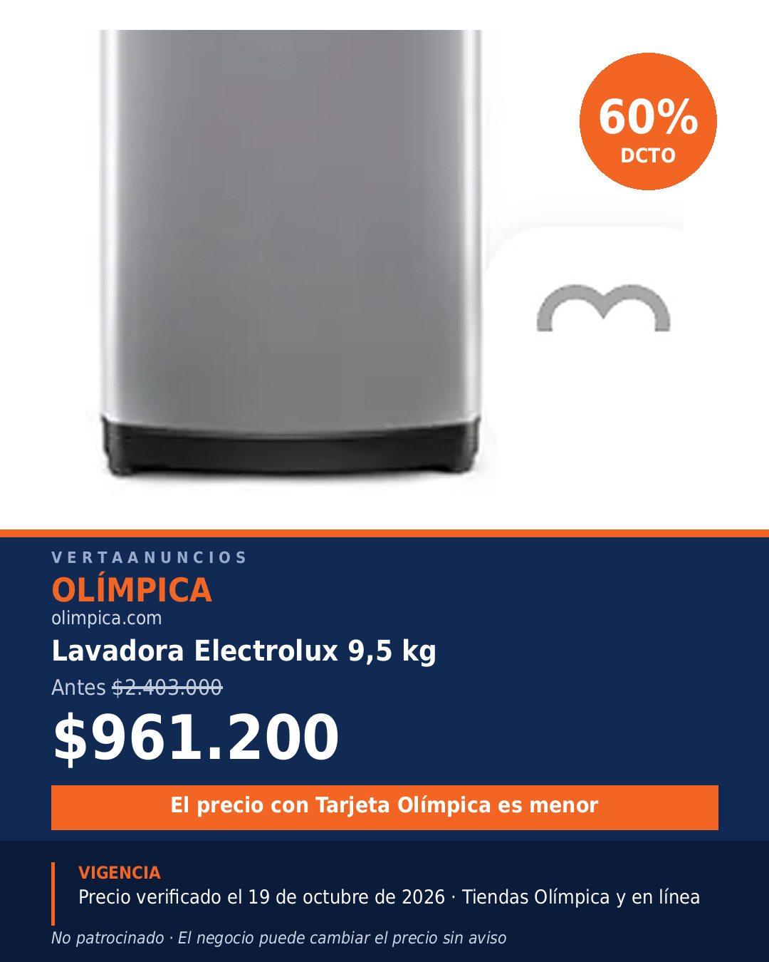 Lavadora Electrolux 9,5 kg — Olímpica