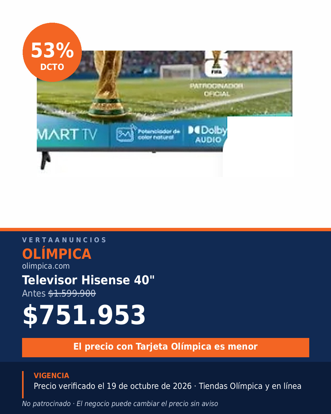 Televisor Hisense 40" — Olímpica
