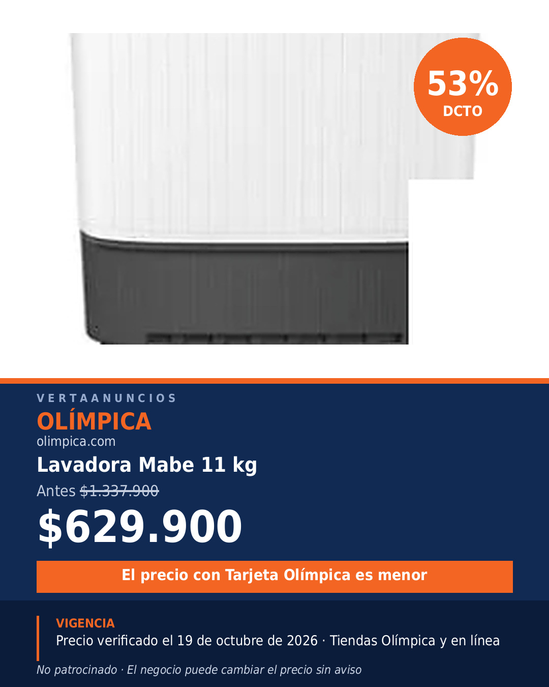 Lavadora Mabe 11 kg — Olímpica