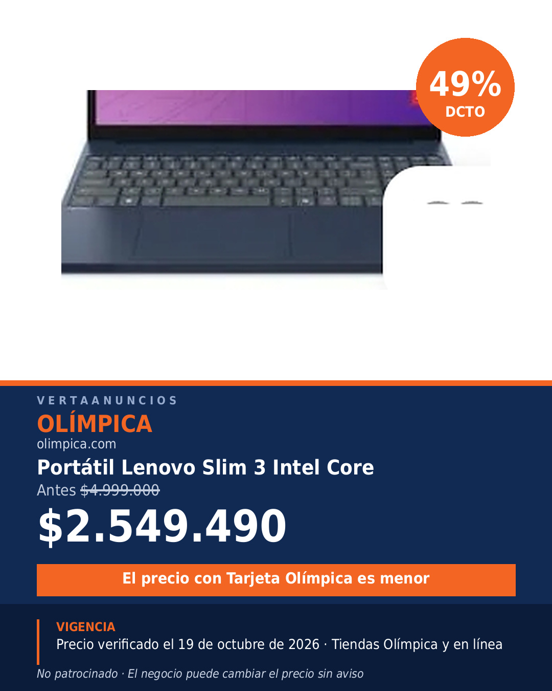 Portátil Lenovo Slim 3 Intel Core — Olímpica