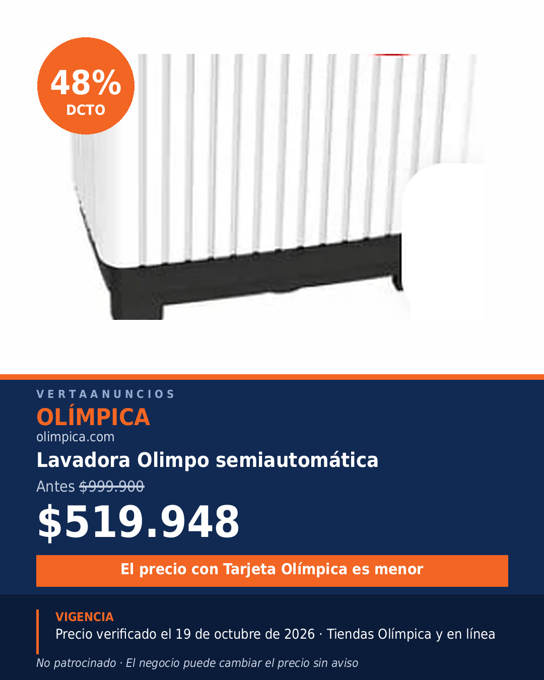 Lavadora Olimpo semiautomática — Olímpica