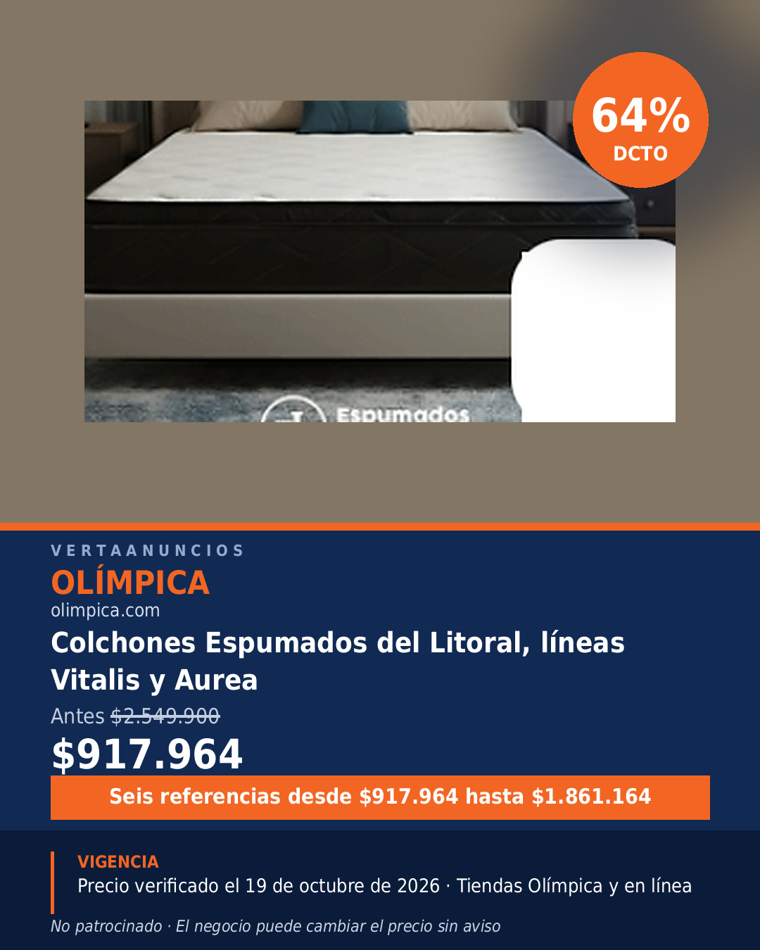 Colchones Espumados del Litoral, líneas Vitalis y Aurea — Olímpica