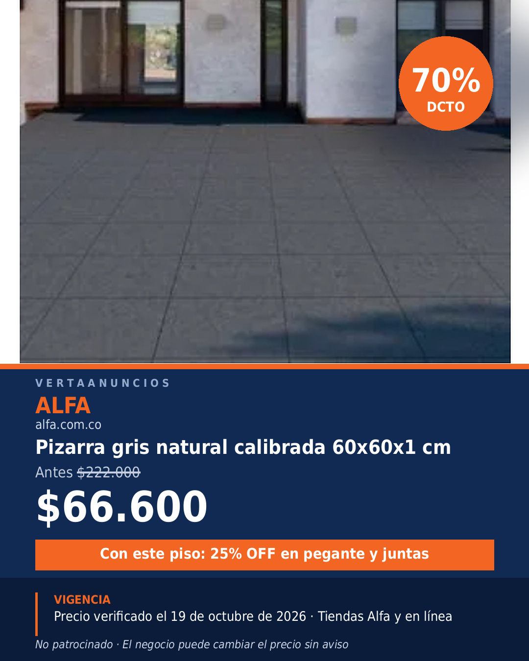 Pizarra gris natural calibrada 60x60x1 cm — Alfa