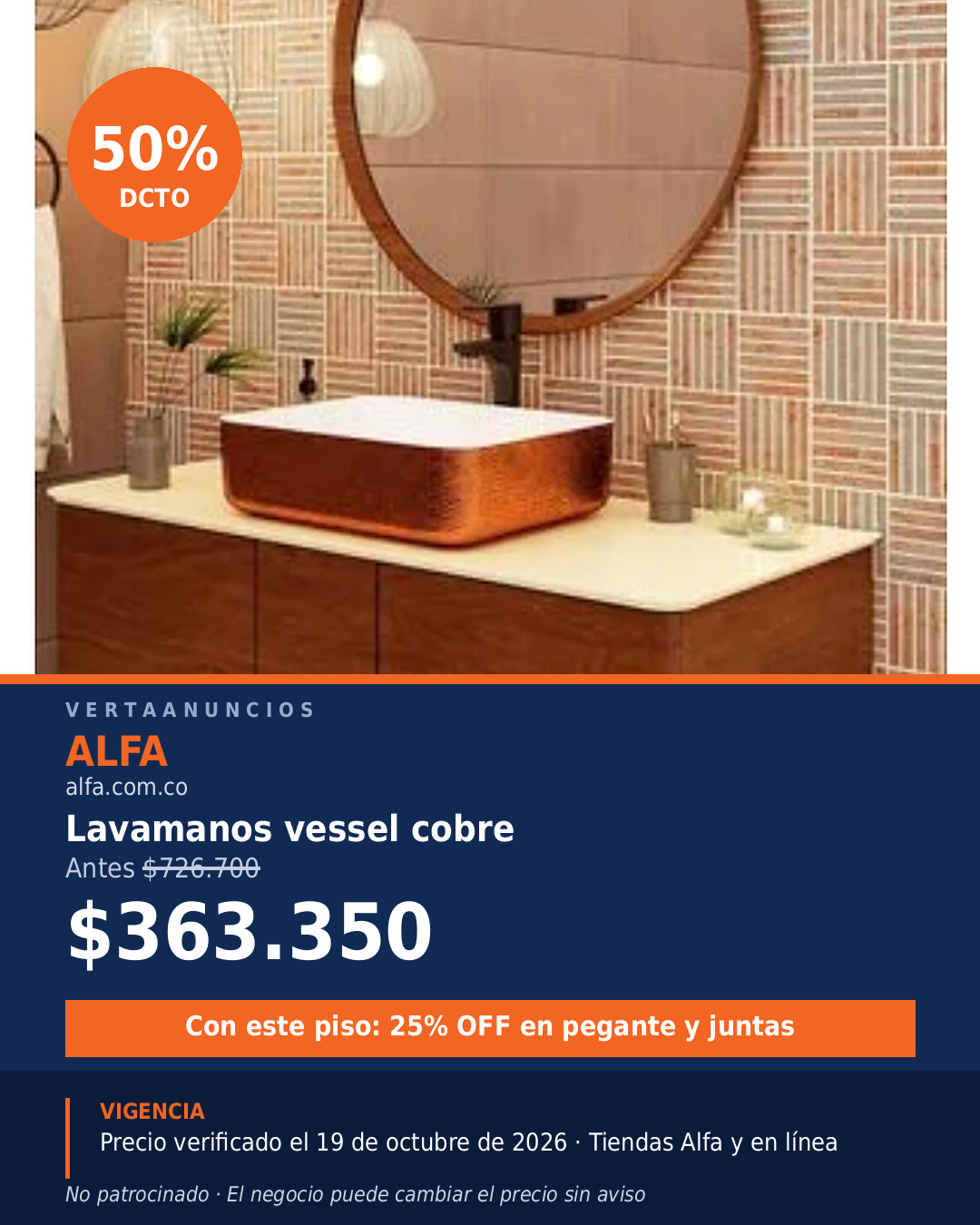 Lavamanos vessel cobre — Alfa