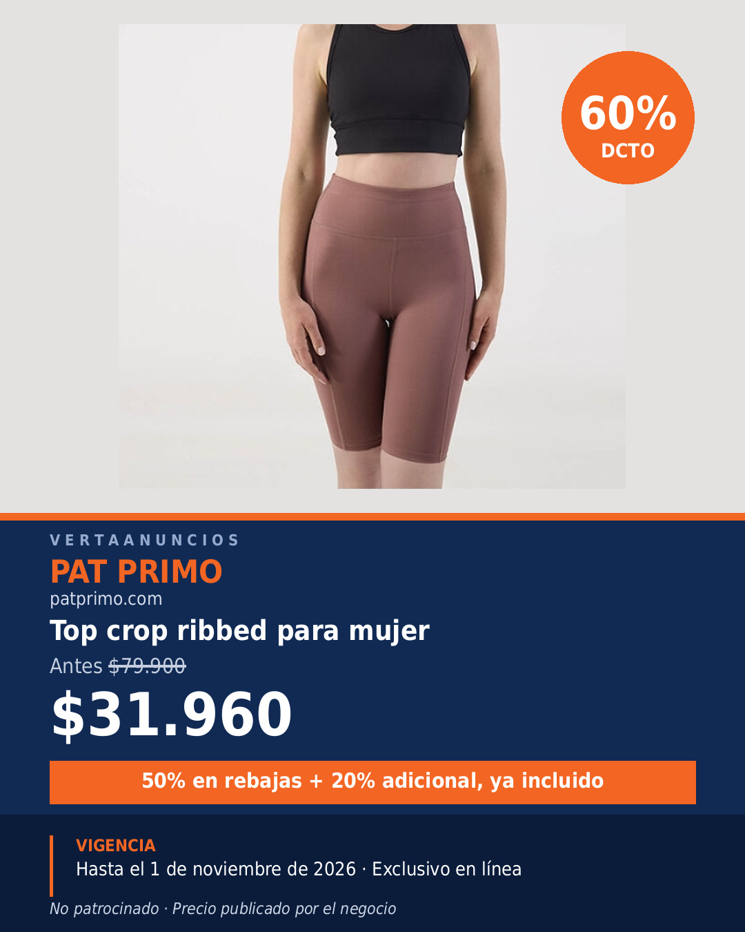 Top crop ribbed para mujer — Pat Primo