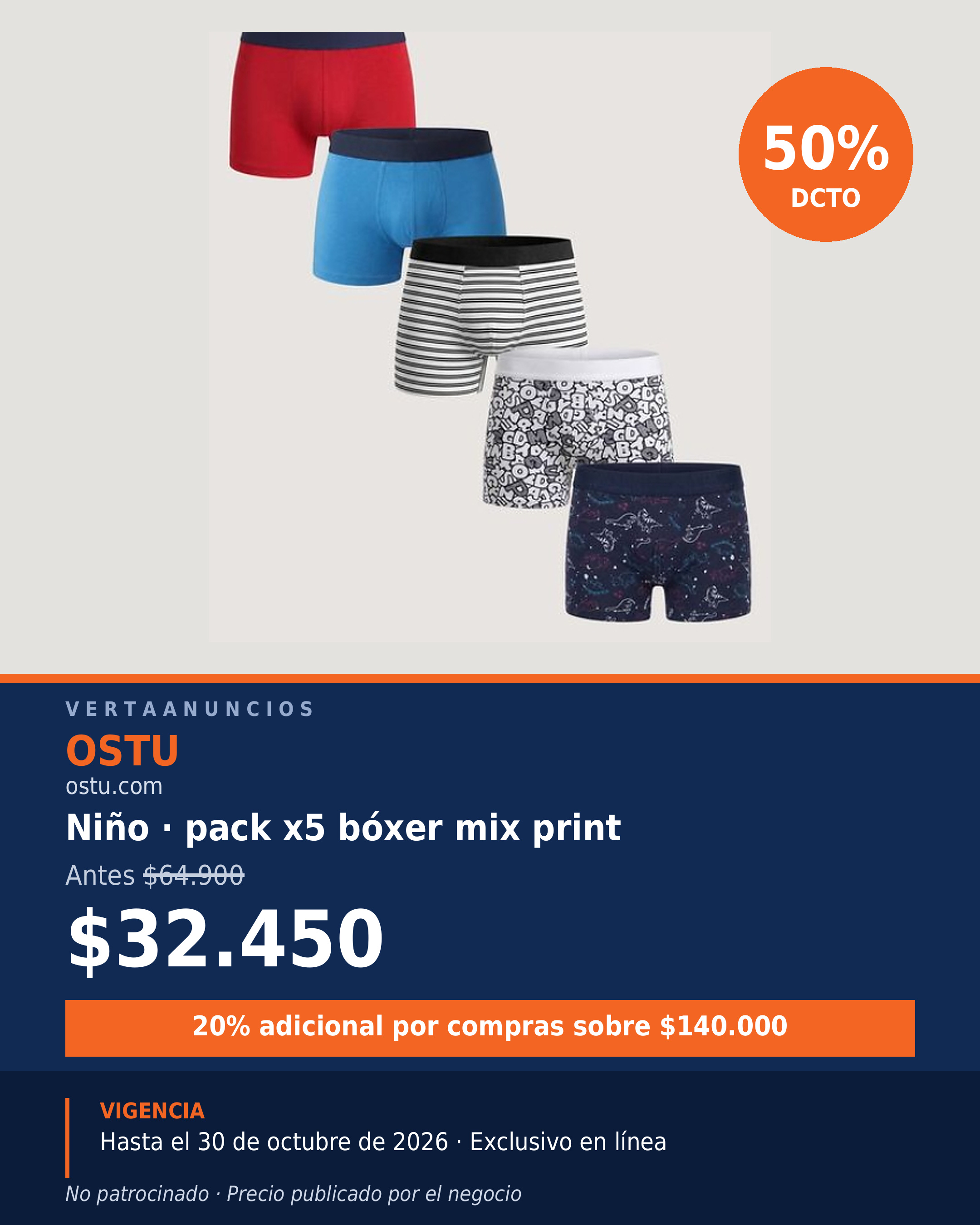 Niño · pack x5 bóxer mix print — OSTU