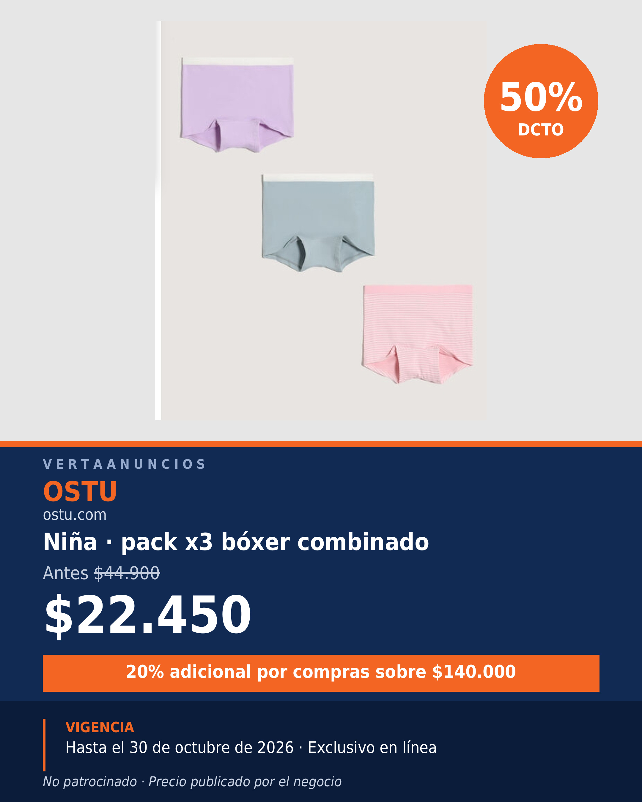 Niña · pack x3 bóxer combinado — OSTU