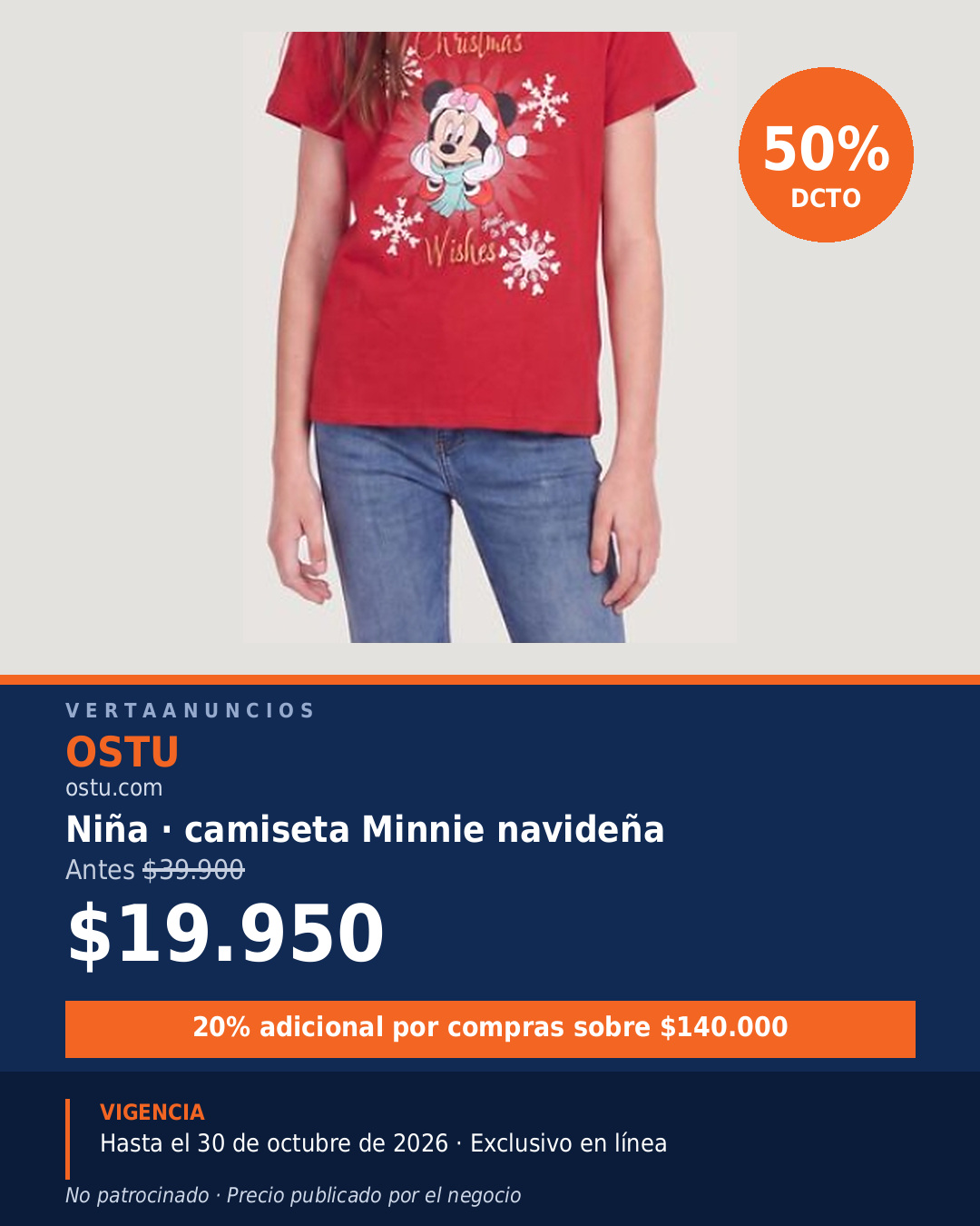 Niña · camiseta Minnie navideña — OSTU