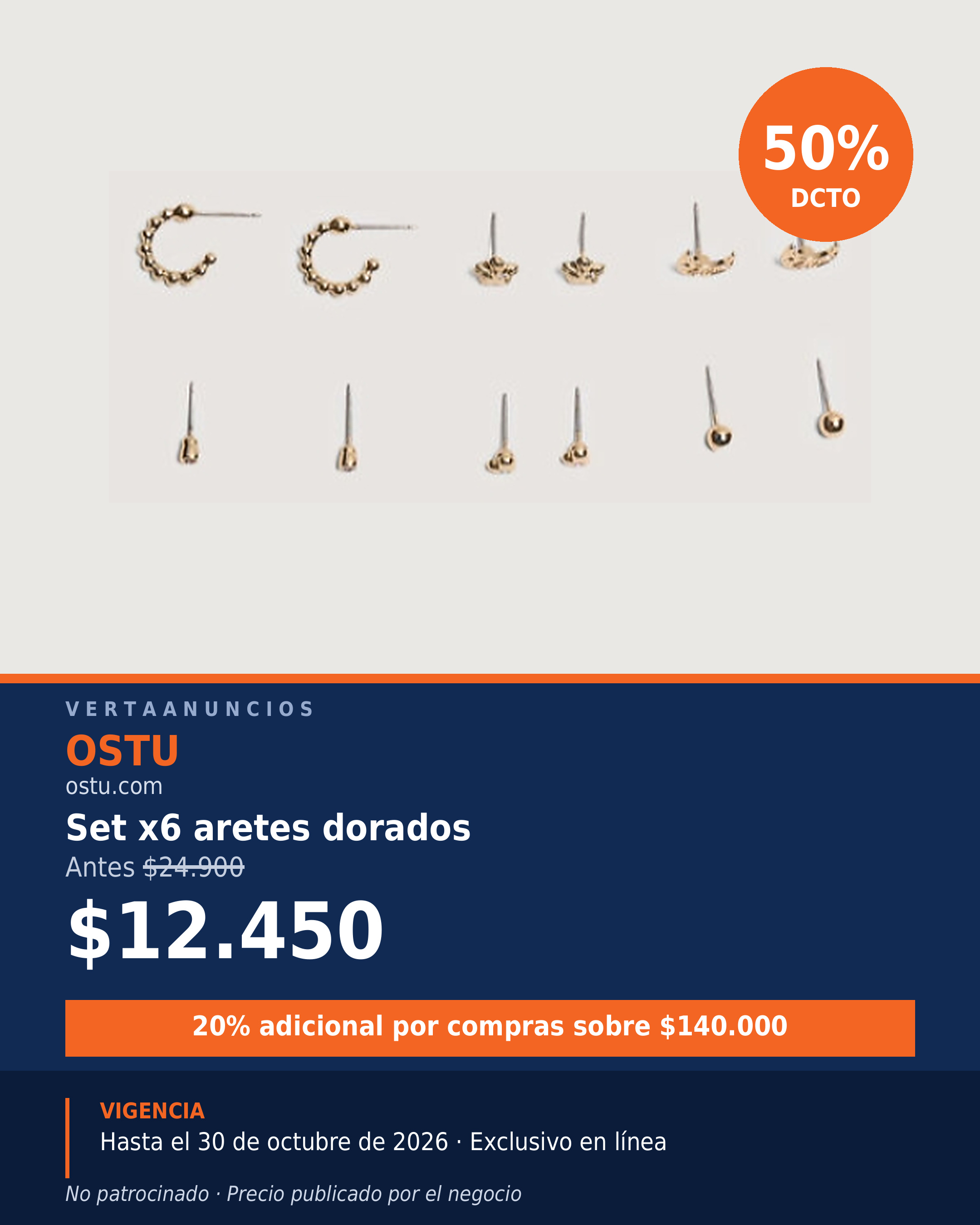 Set x6 aretes dorados — OSTU