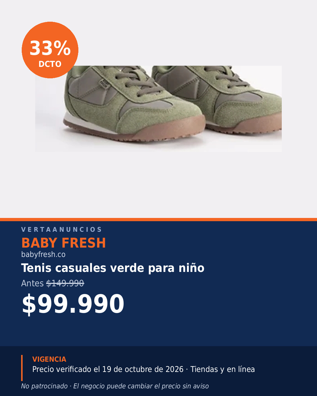 Tenis casuales verde para niño — Baby Fresh