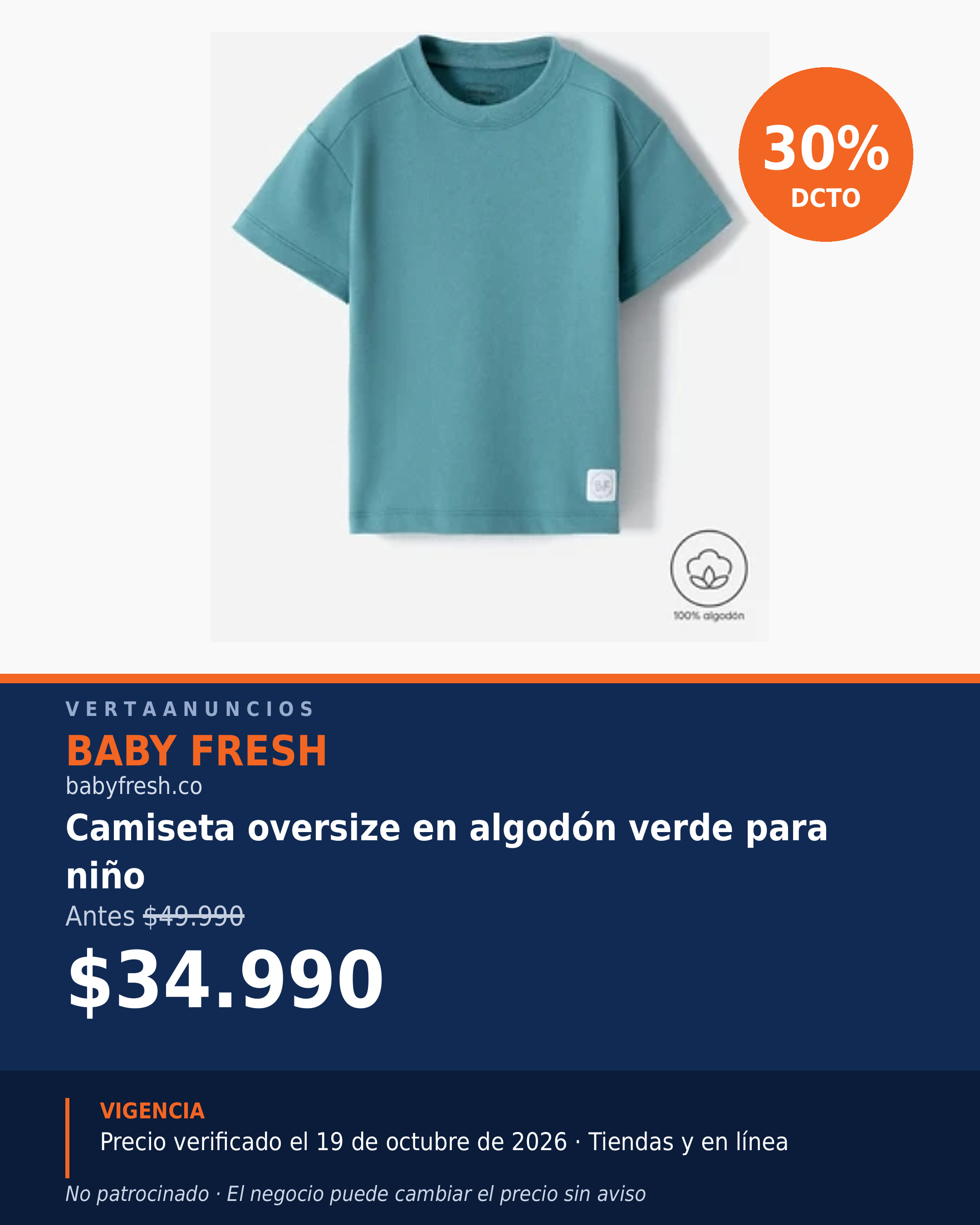 Camiseta oversize en algodón verde para niño — Baby Fresh