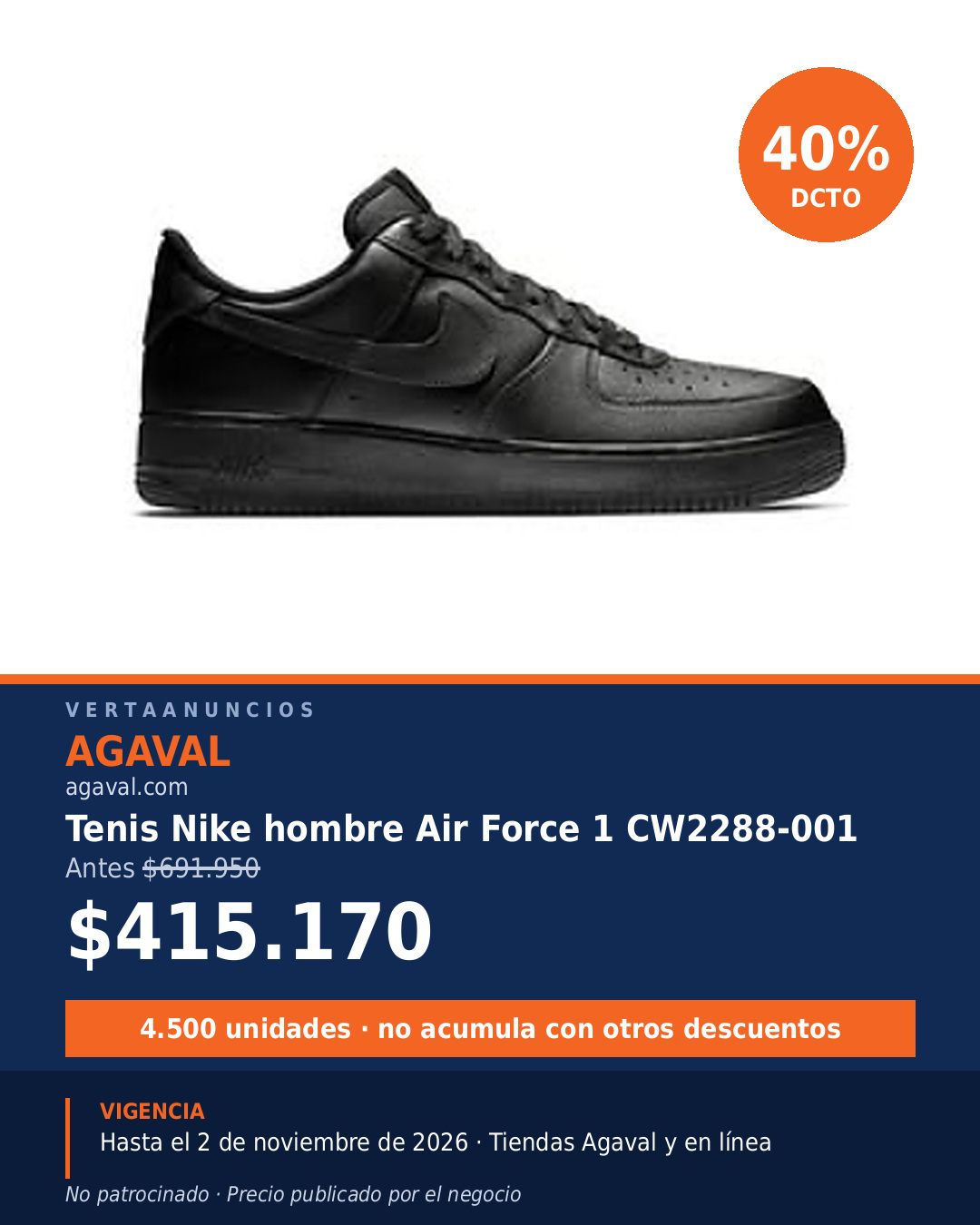 Tenis Nike hombre Air Force 1 CW2288-001 — Agaval