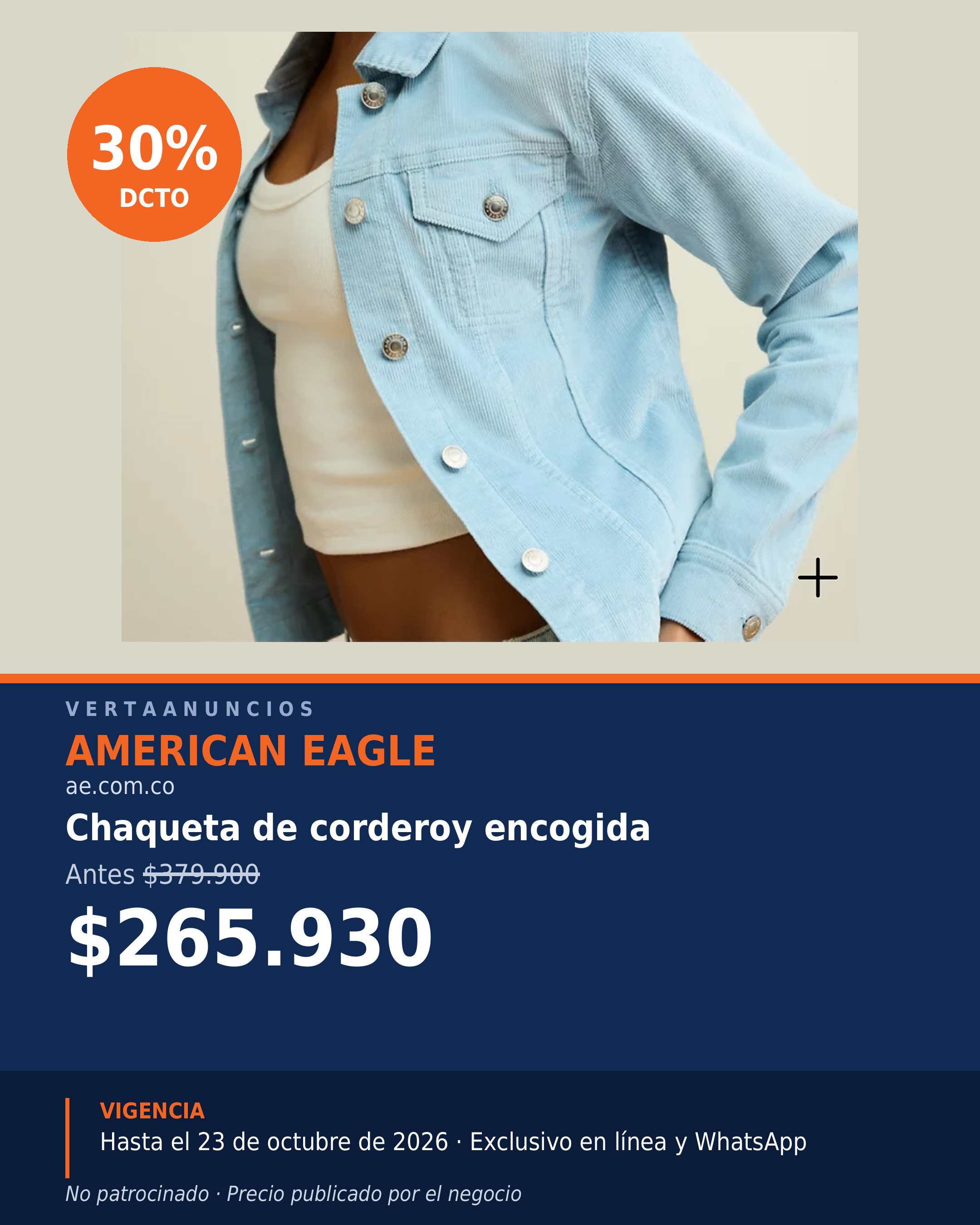 Chaqueta de corderoy encogida — American Eagle