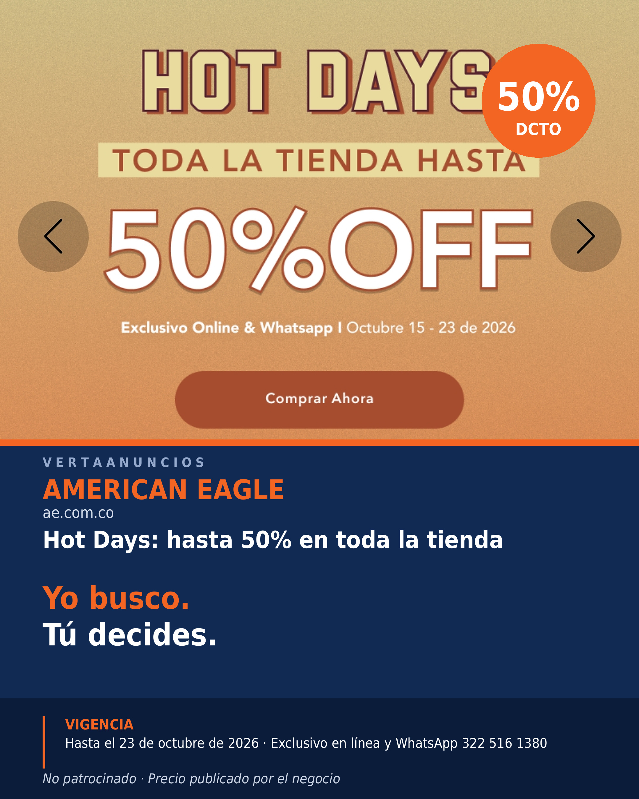 Hot Days: hasta 50% en toda la tienda — American Eagle