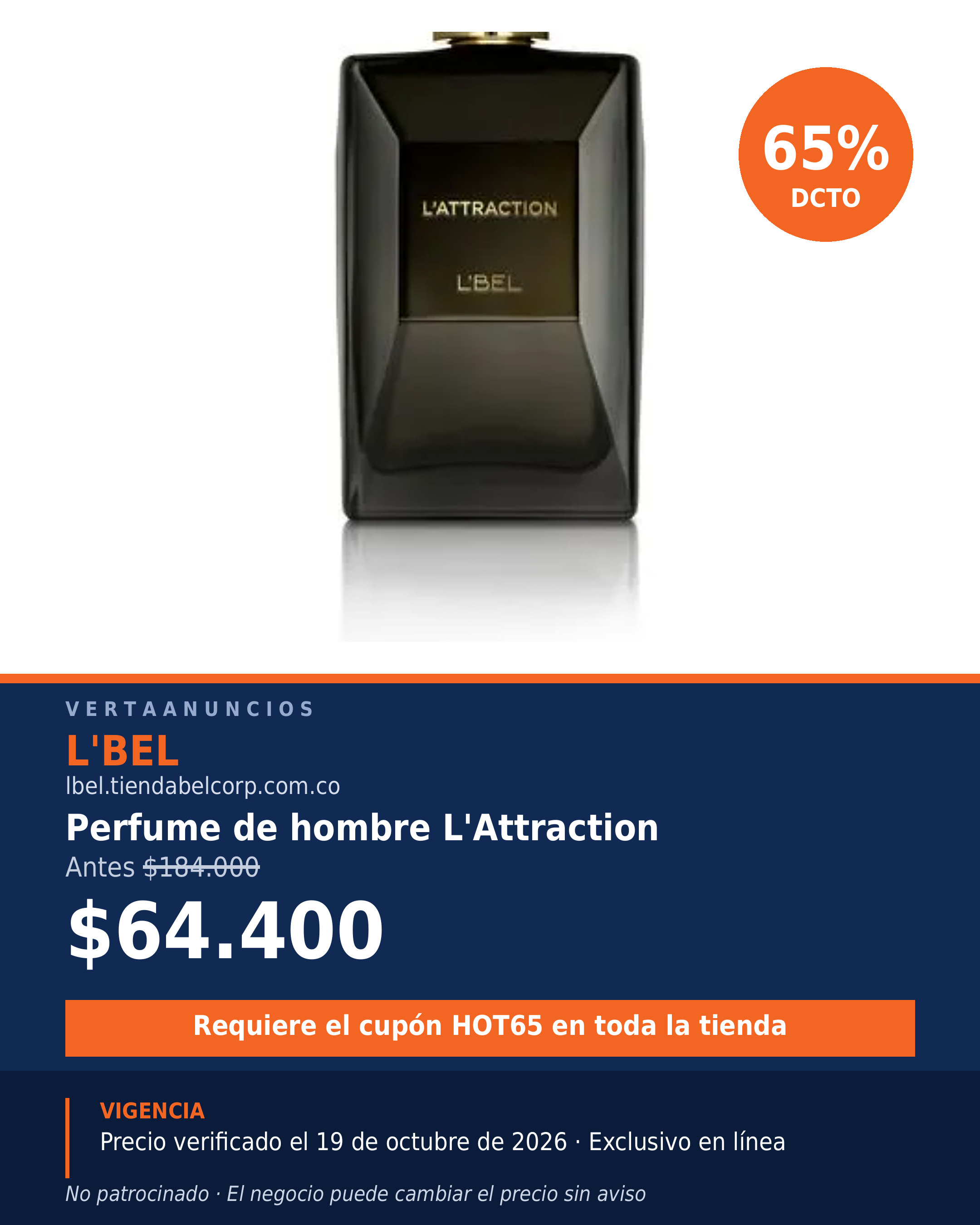 Perfume de hombre L'Attraction — L'BEL