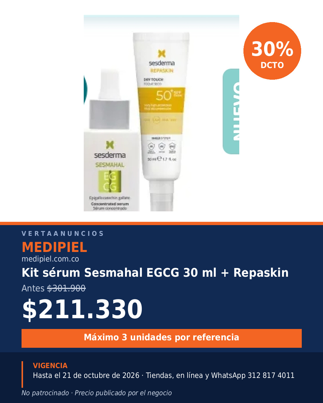 Kit sérum Sesmahal EGCG 30 ml + Repaskin — MediPiel