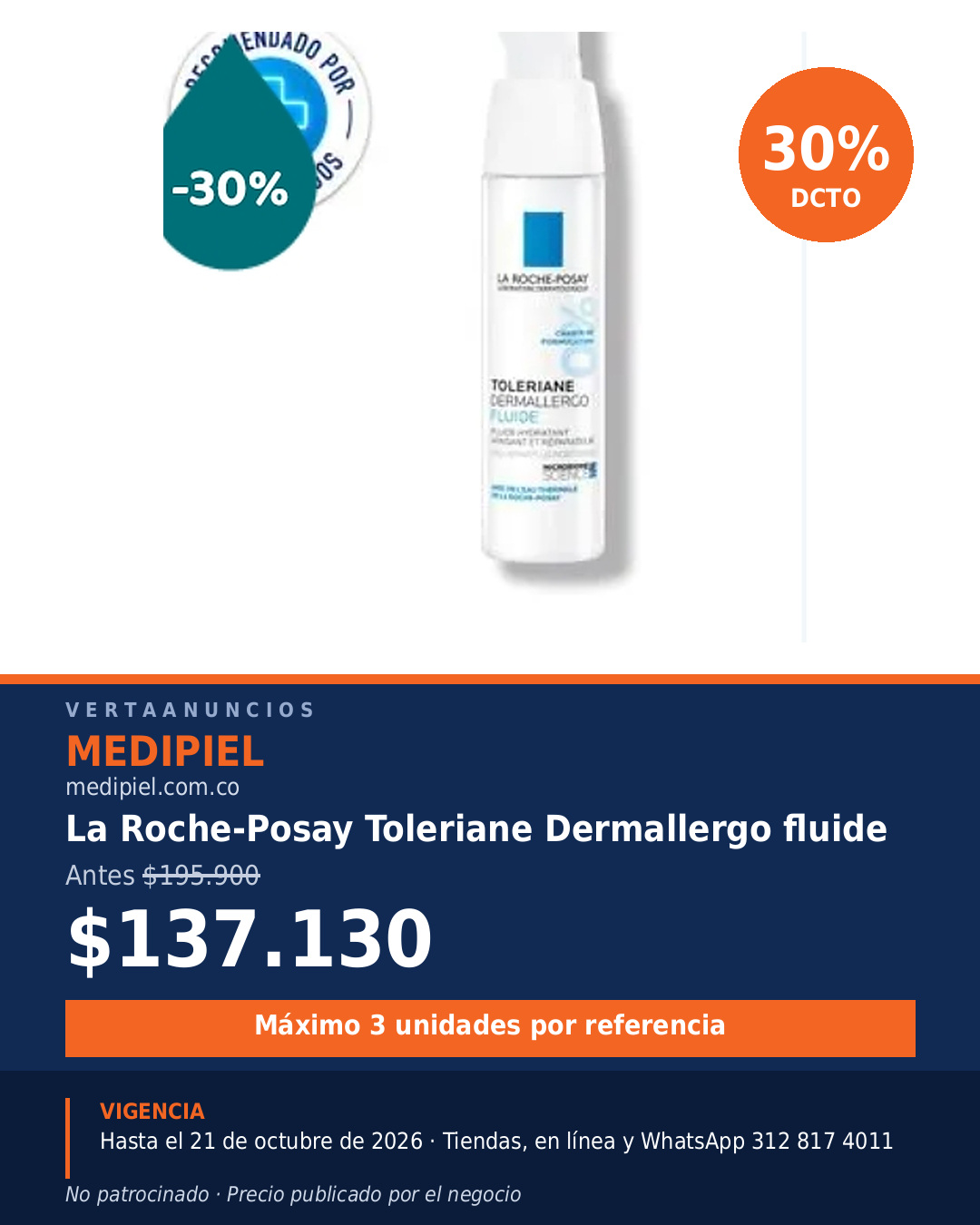La Roche-Posay Toleriane Dermallergo fluide — MediPiel