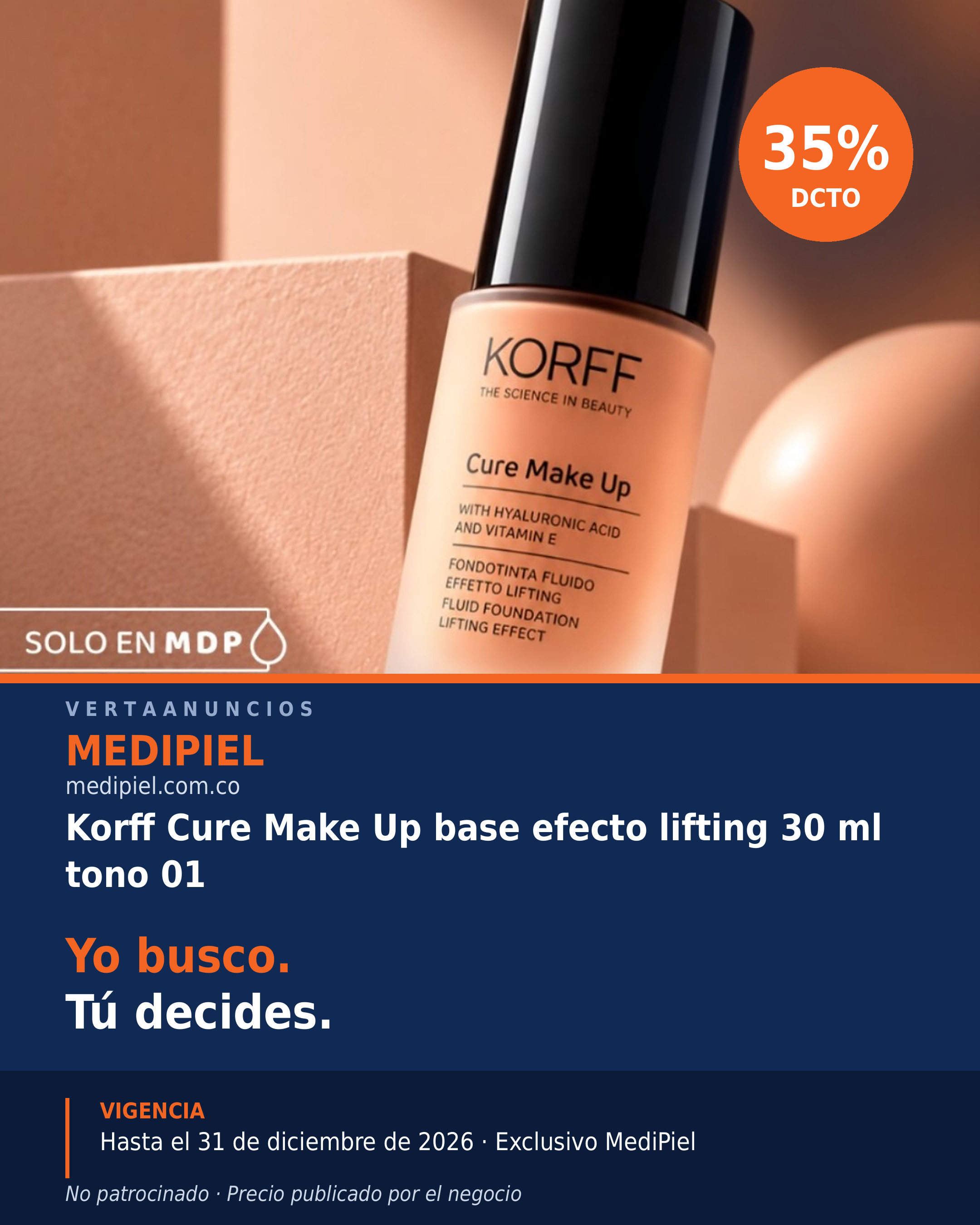 Korff Cure Make Up base efecto lifting 30 ml tono 01 — MediPiel
