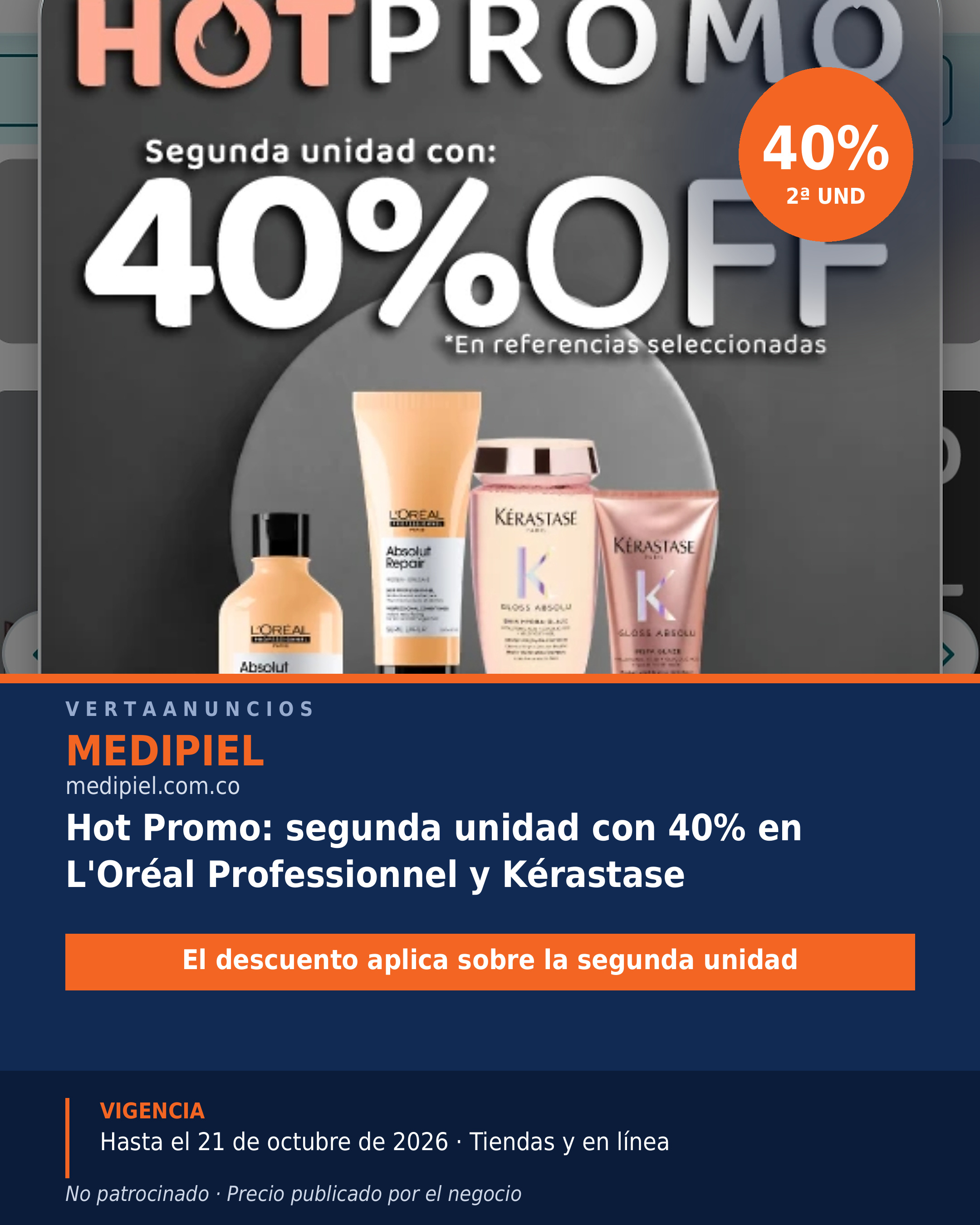 Hot Promo: 40% en la 2ª unidad en L'Oréal Professionnel y Kérastase — MediPiel