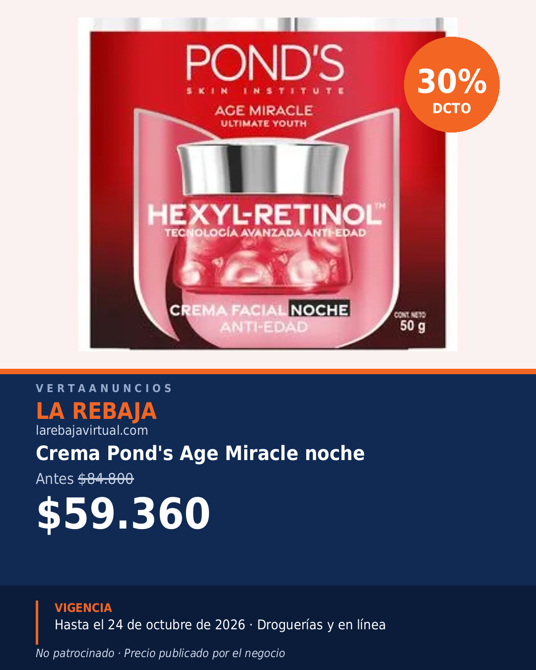 Crema Pond's Age Miracle noche — La Rebaja