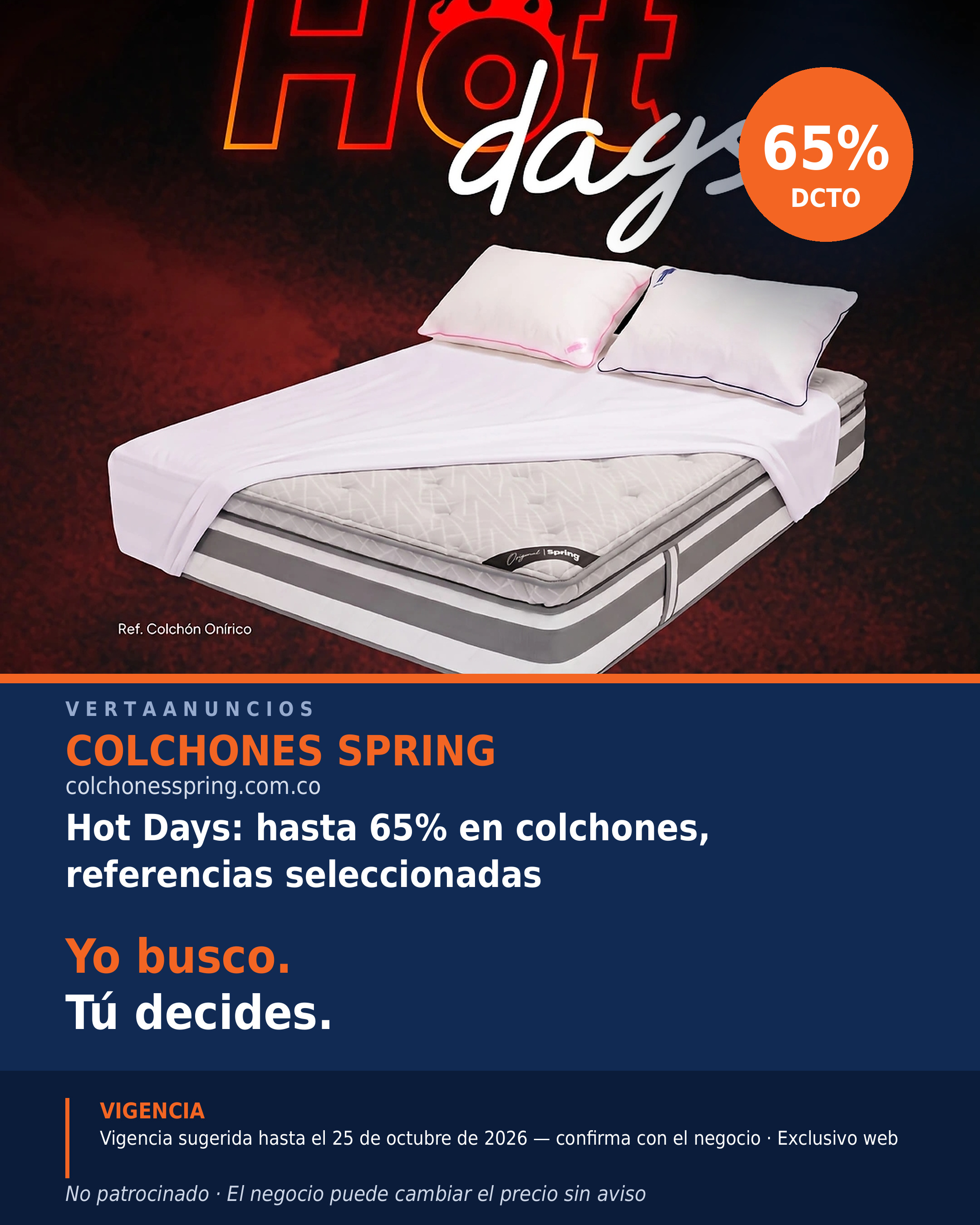 Hot Days: hasta 65% en colchones, referencias seleccionadas — Colchones Spring
