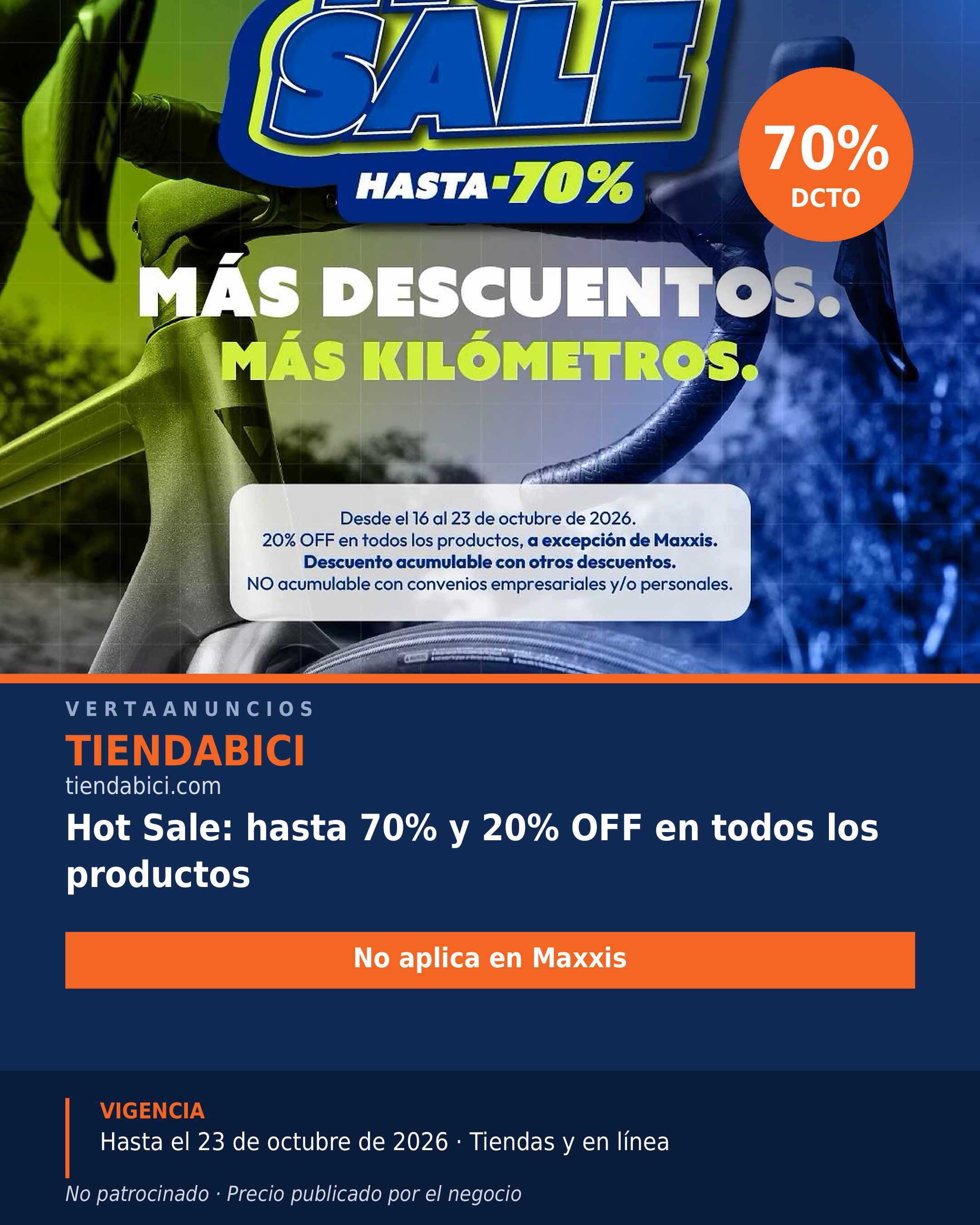 Hot Sale: hasta 70% y 20% OFF en todos los productos — Tiendabici