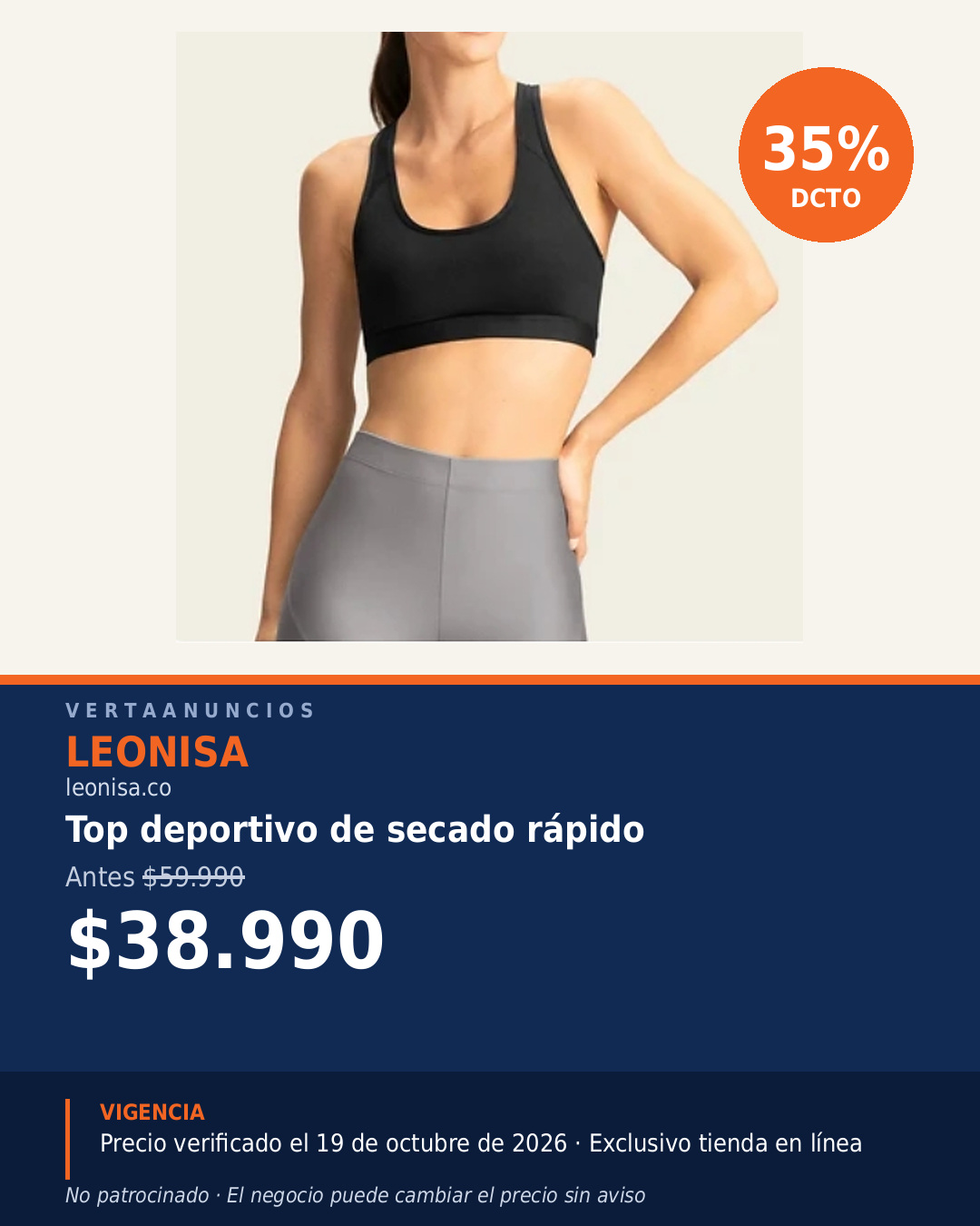 Top deportivo de secado rápido — Leonisa