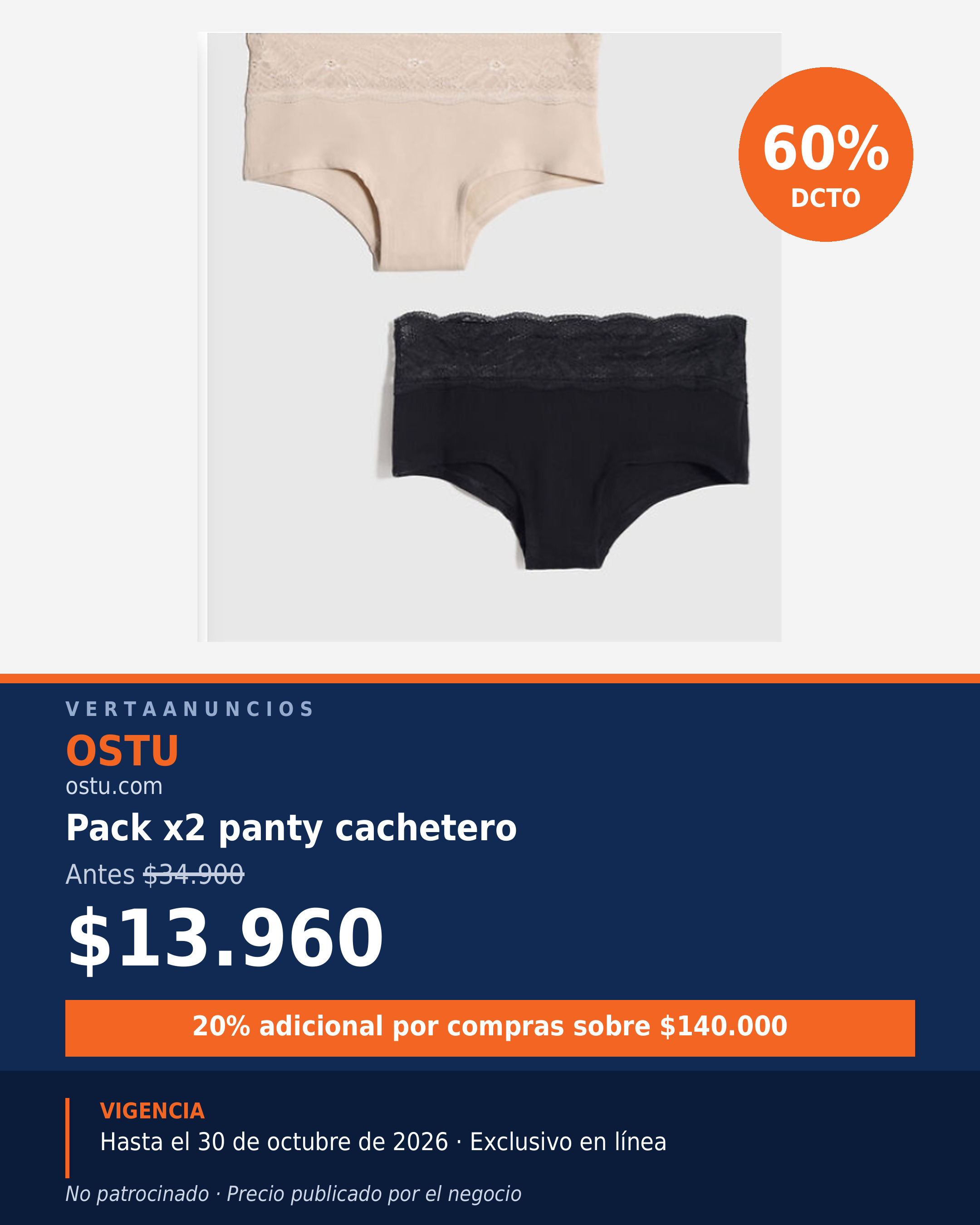 Pack x2 panty cachetero — OSTU