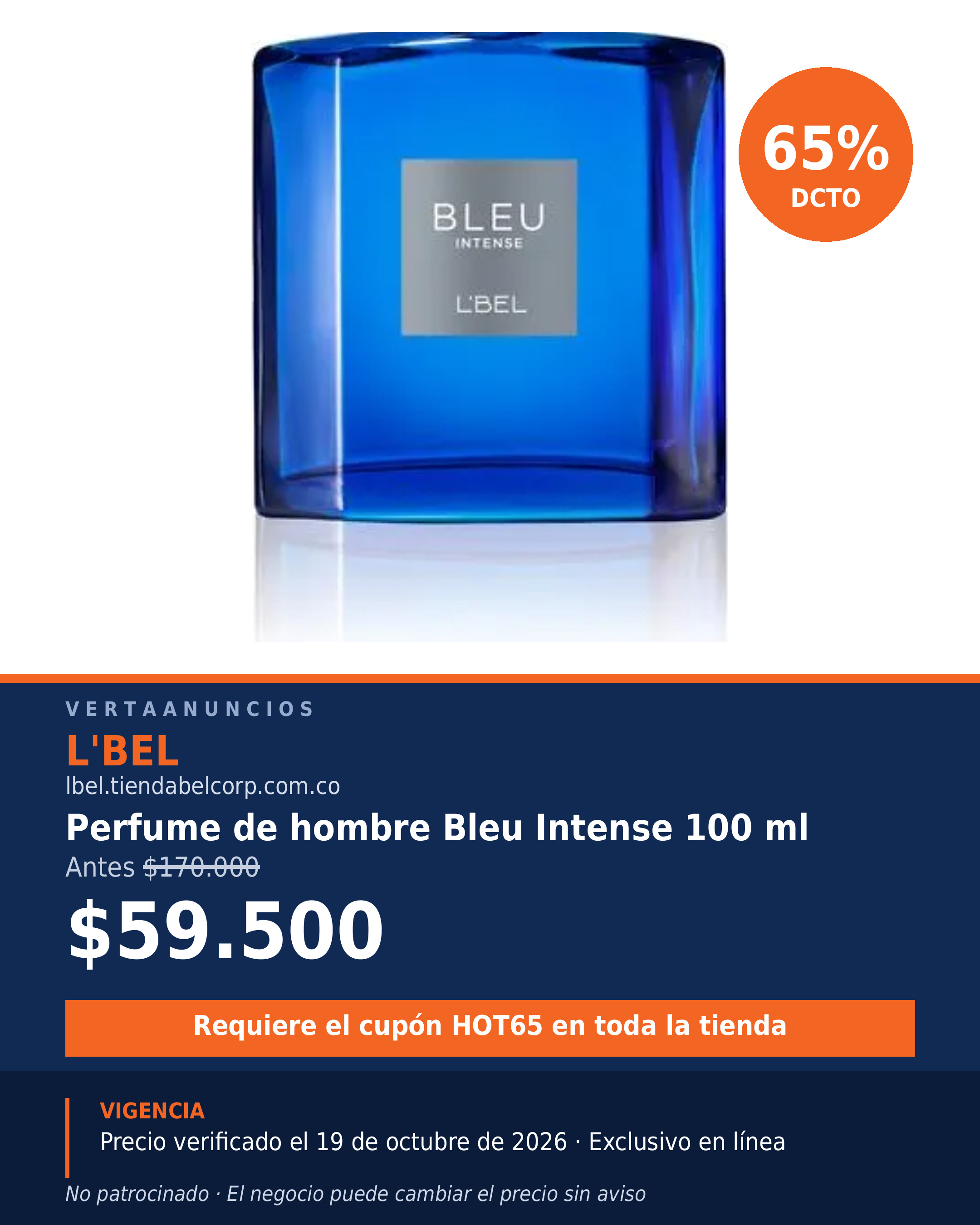 Perfume de hombre Bleu Intense 100 ml — L'BEL