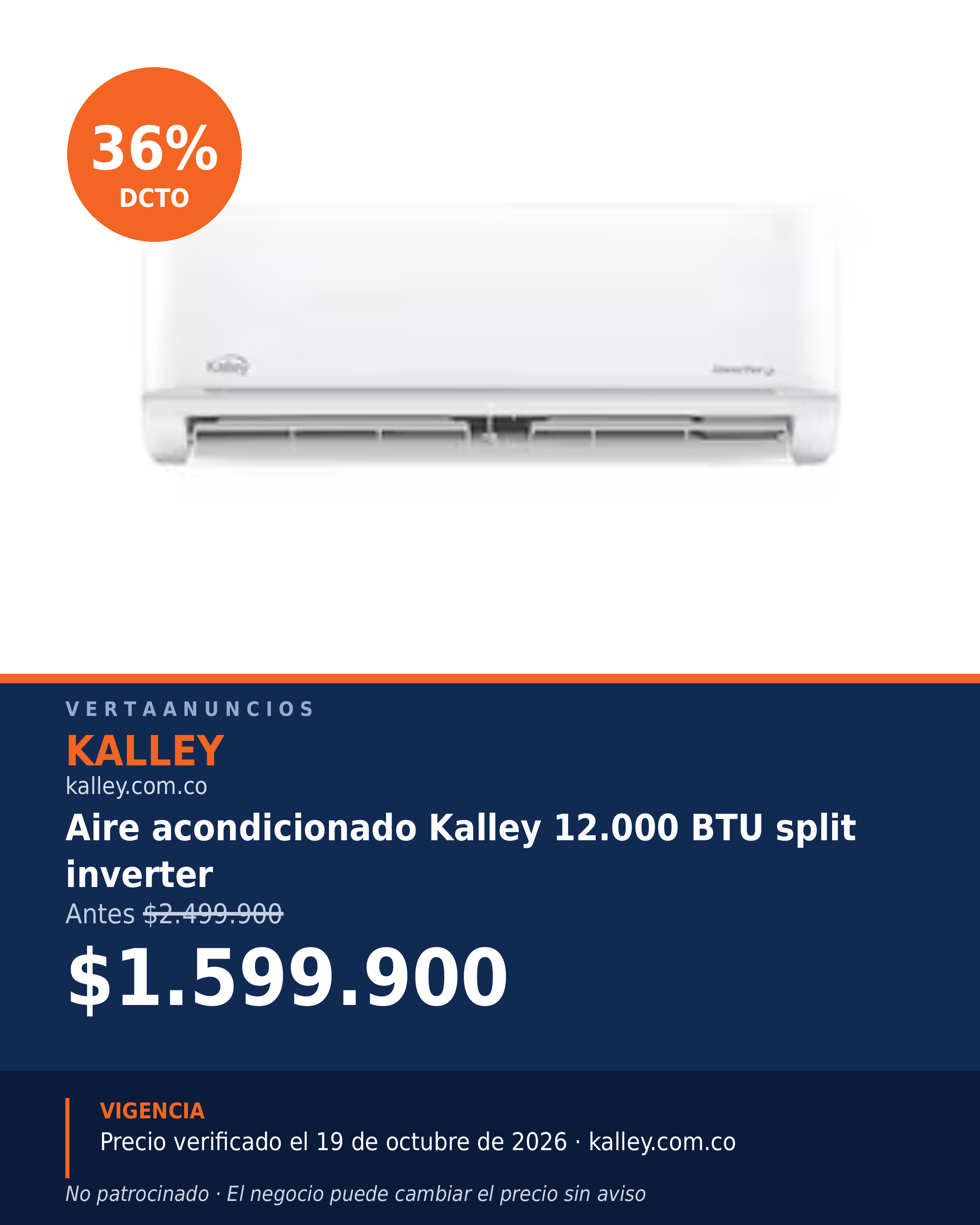 Aire acondicionado Kalley 12.000 BTU split inverter — Kalley