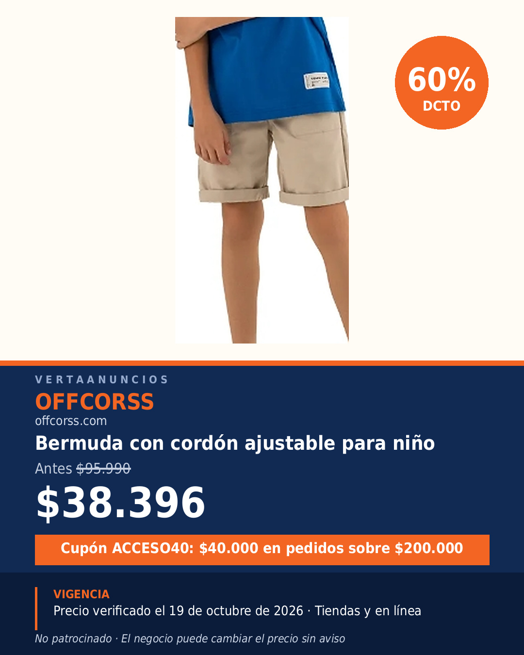 Bermuda con cordón ajustable para niño — OFFCORSS