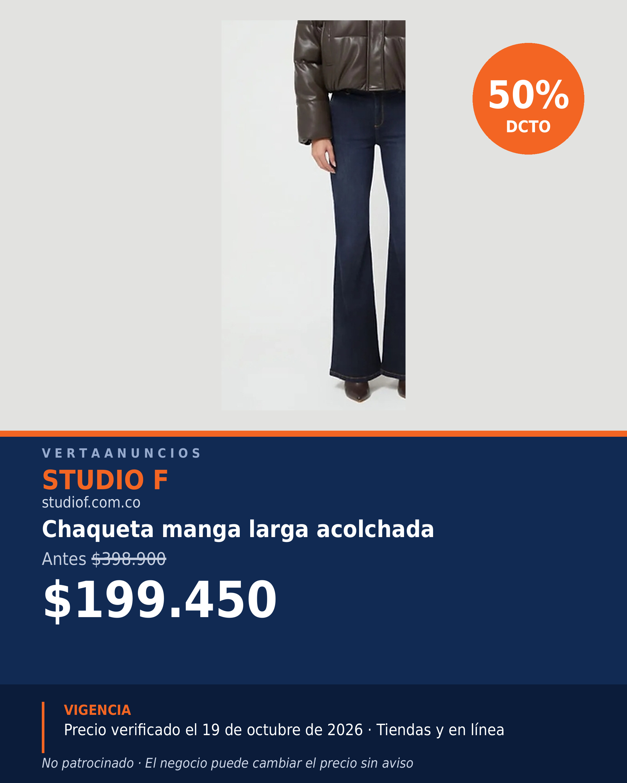 Chaqueta manga larga acolchada — Studio F