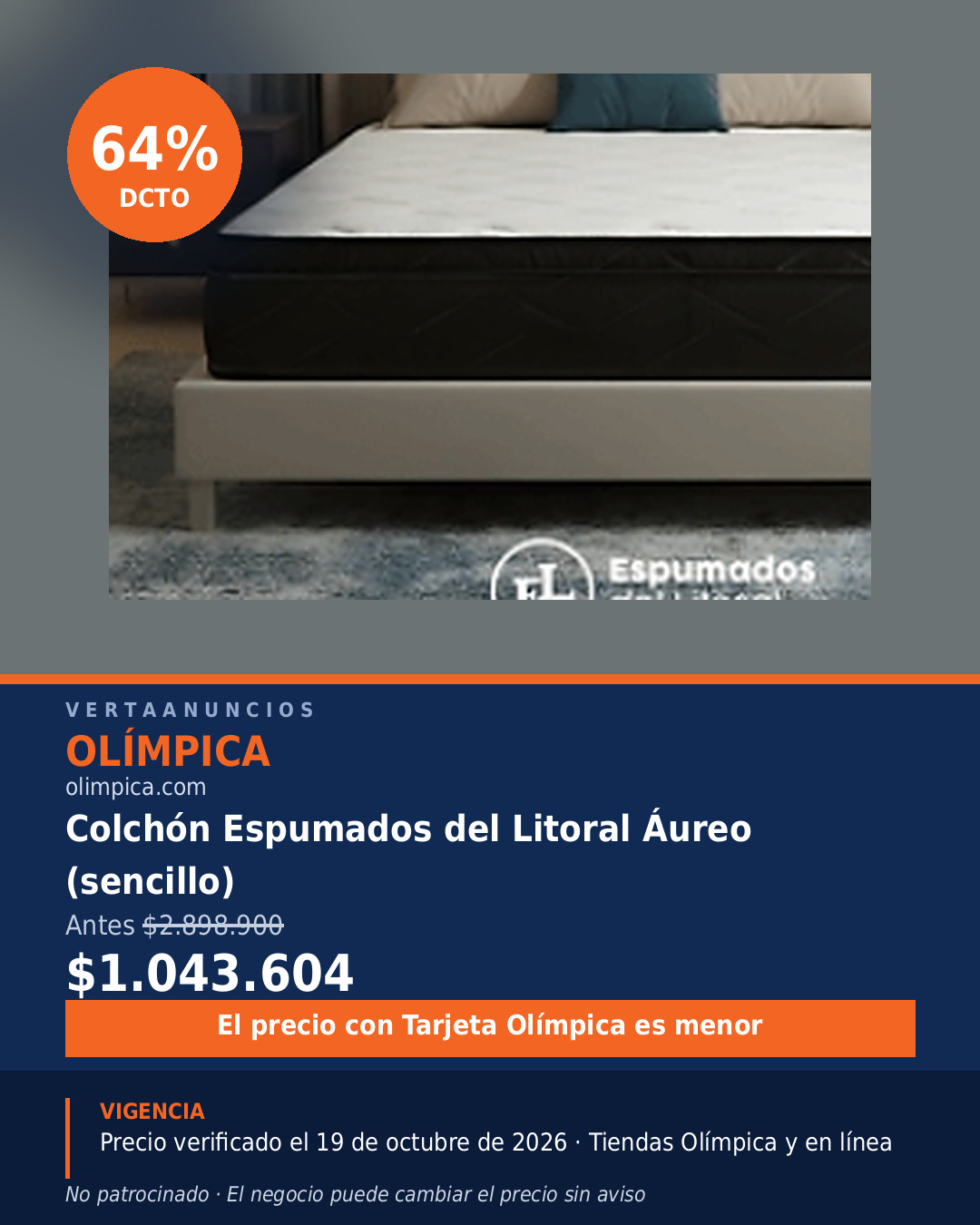 Colchón Espumados del Litoral Áureo (sencillo) — Olímpica