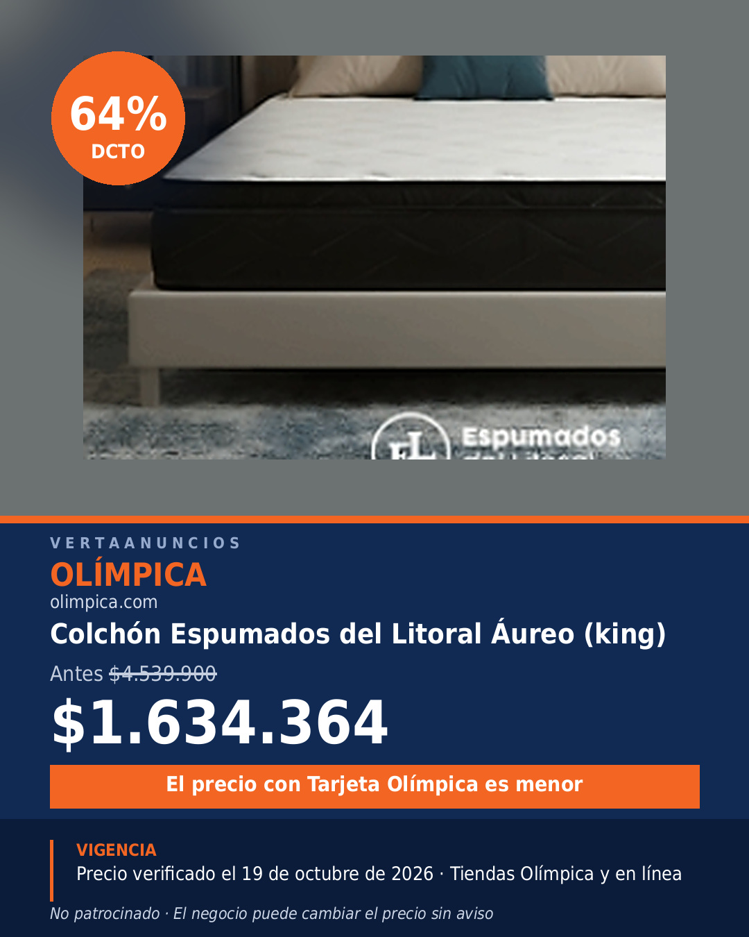 Colchón Espumados del Litoral Áureo (king) — Olímpica